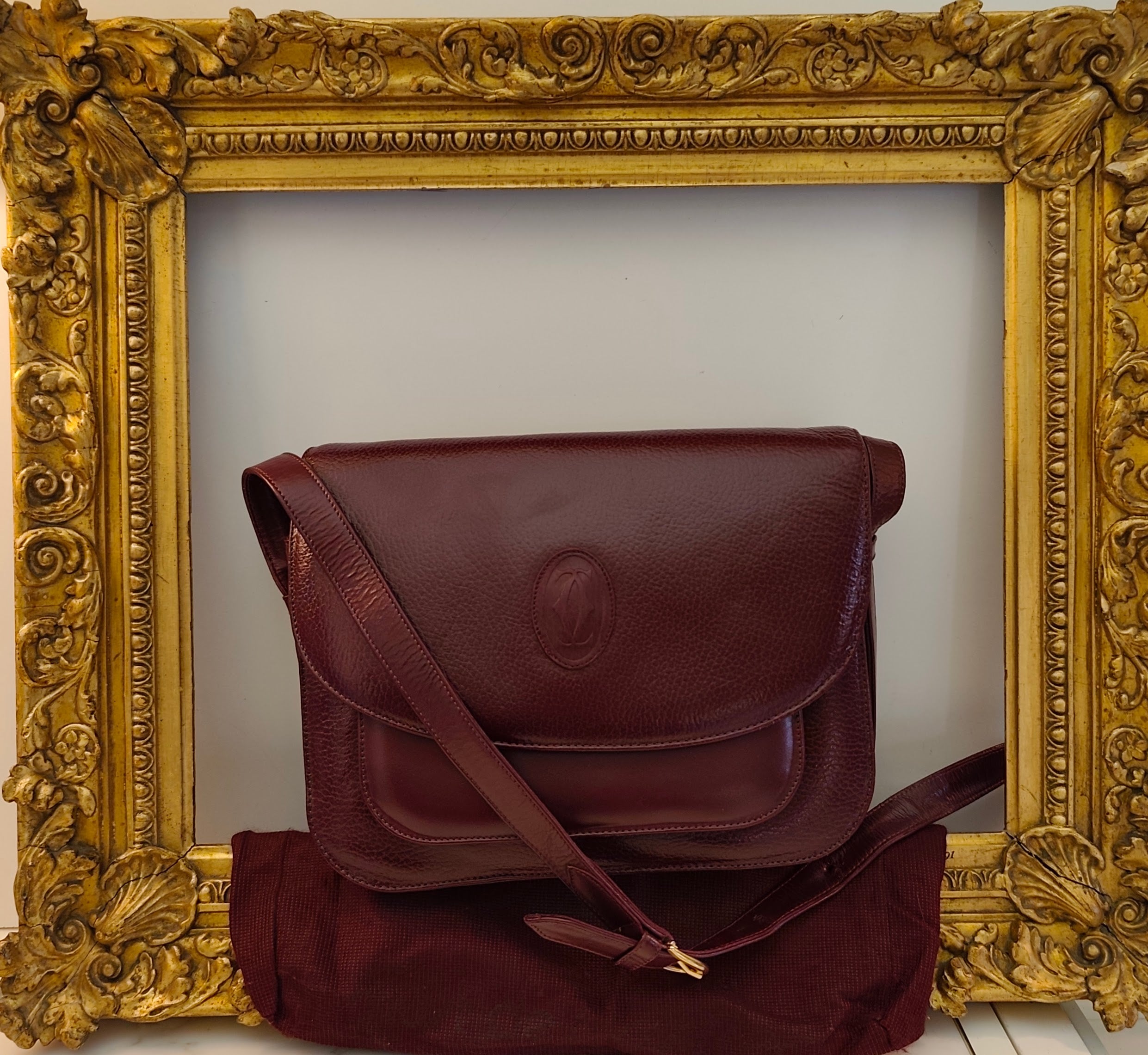 Cartier - Camera Bag a Tracolla Pelle Bordeaux a 3 Soffietti