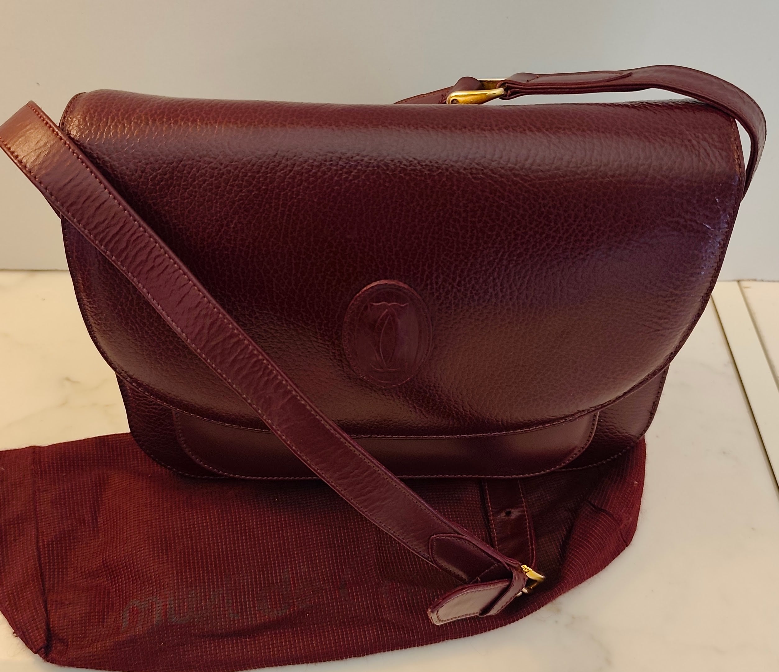 Cartier - Camera Bag a Tracolla Pelle Bordeaux a 3 Soffietti