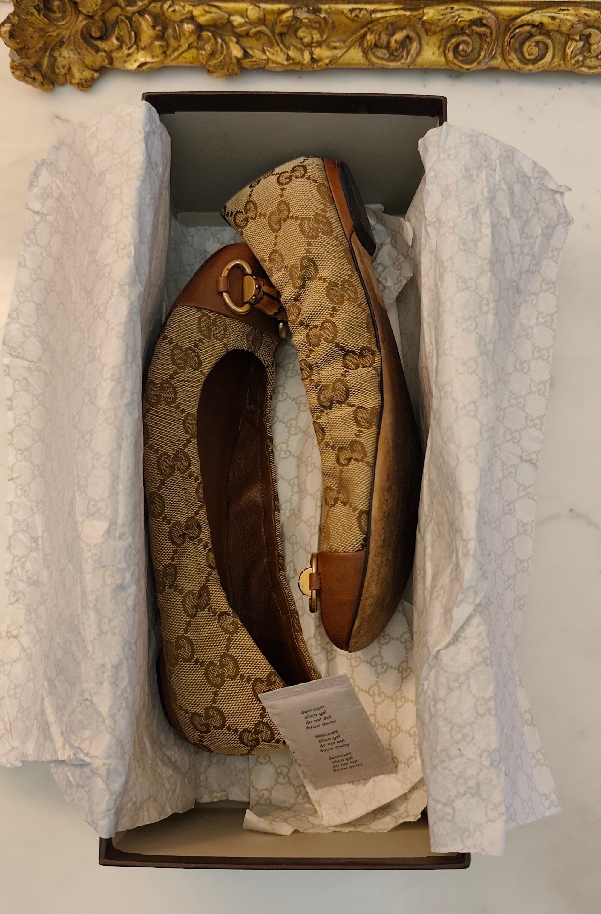 Gucci - Ballerine in Tessuto “GG” e Pelle con Morsetto in Bambù