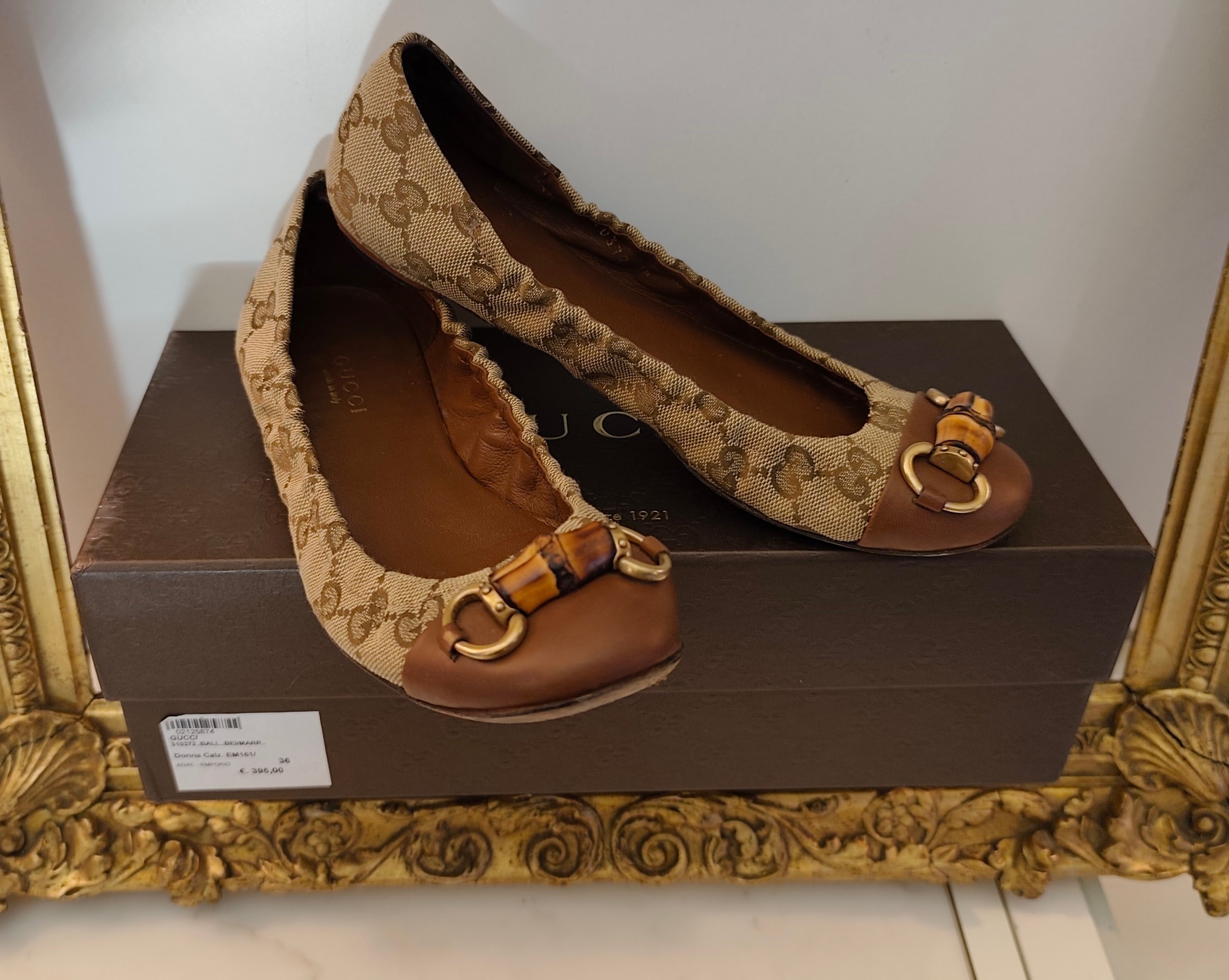 Gucci - Ballerine in Tessuto “GG” e Pelle con Morsetto in Bambù