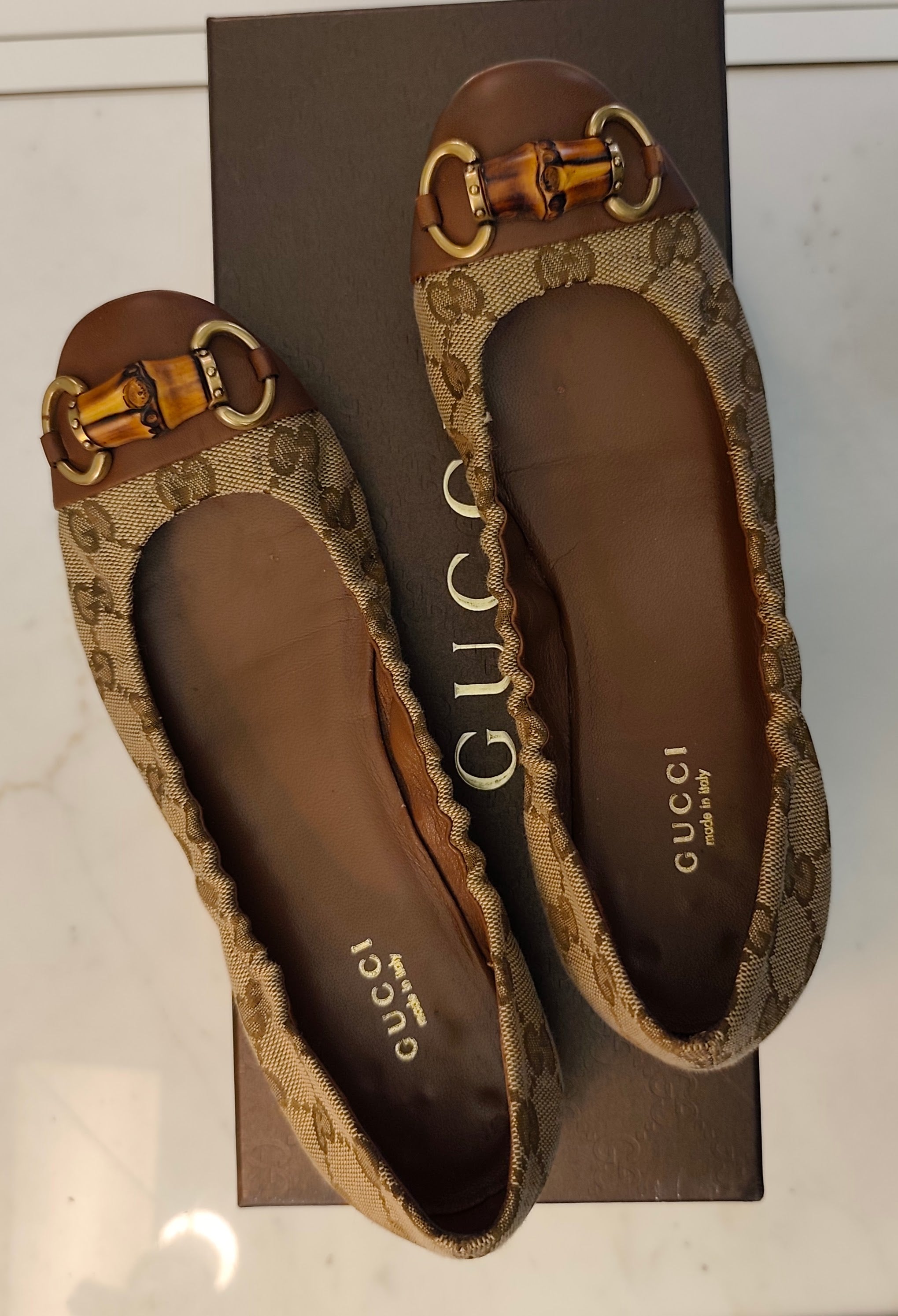 Gucci - Ballerine in Tessuto “GG” e Pelle con Morsetto in Bambù