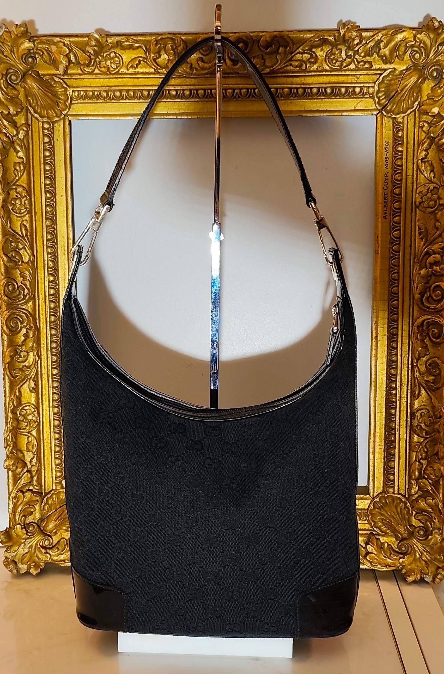 Gucci - Jackie Hobo Bag in Canvas GG Nero e Dettagli in Pelle Lucida