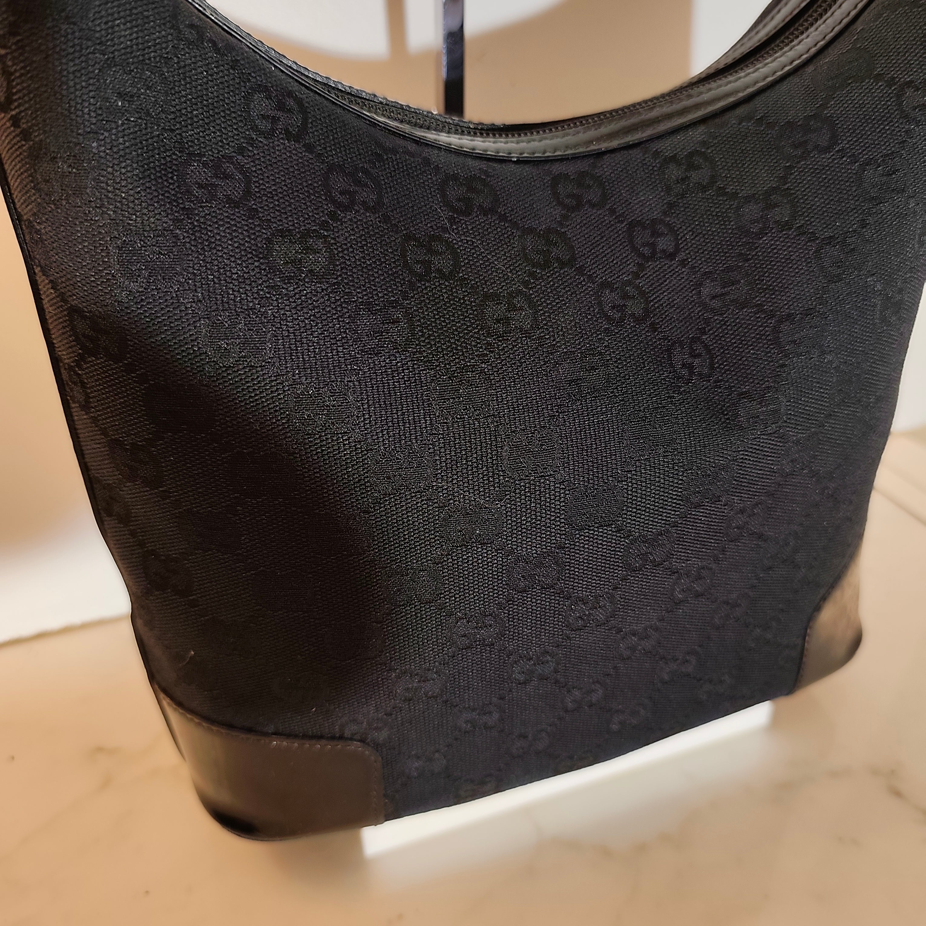 Gucci - Jackie Hobo Bag in Canvas GG Nero e Dettagli in Pelle Lucida