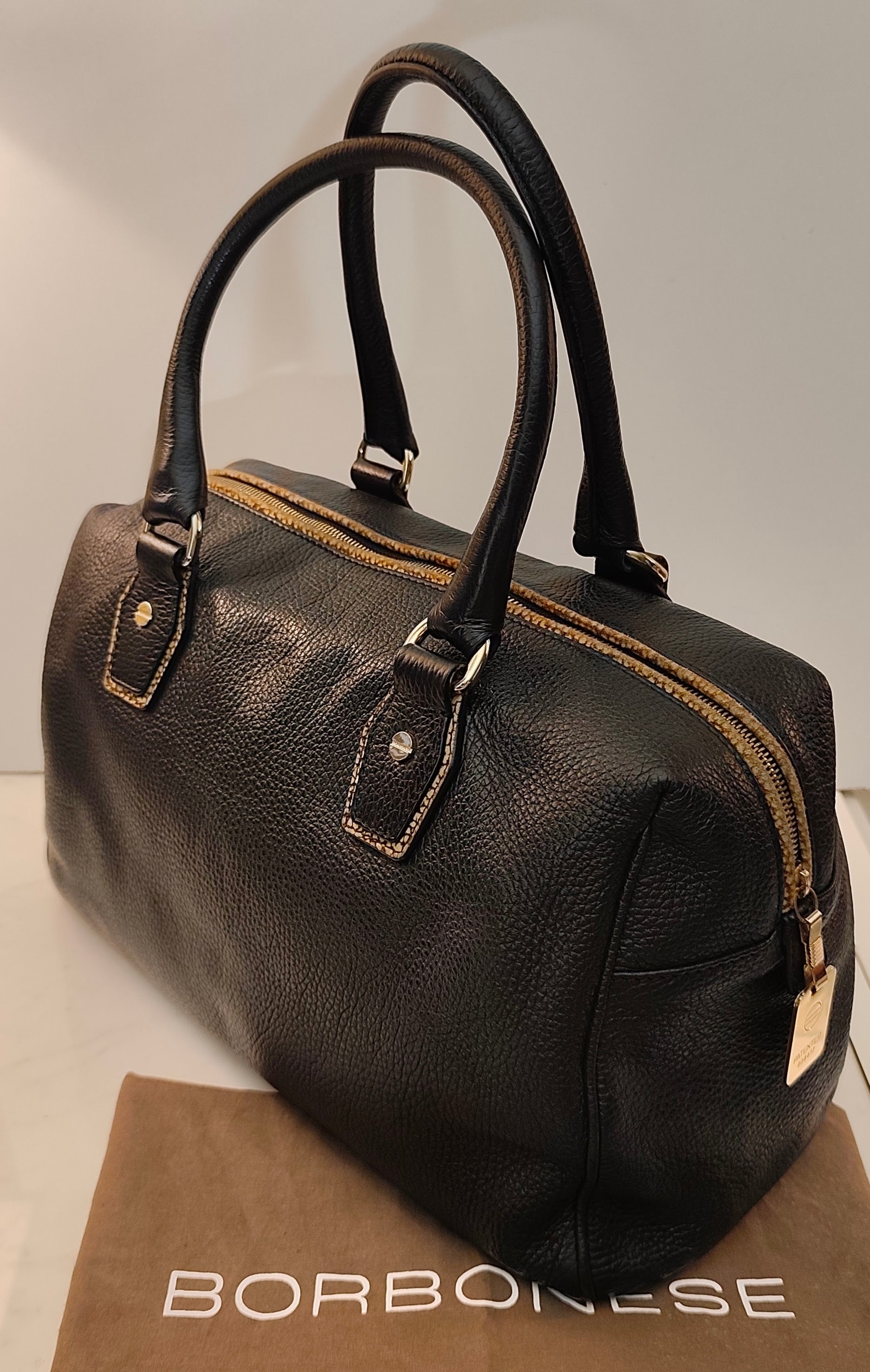 Borbonese - Borsa Bauletto Speedy in Pelle Nera con profili Tapiro