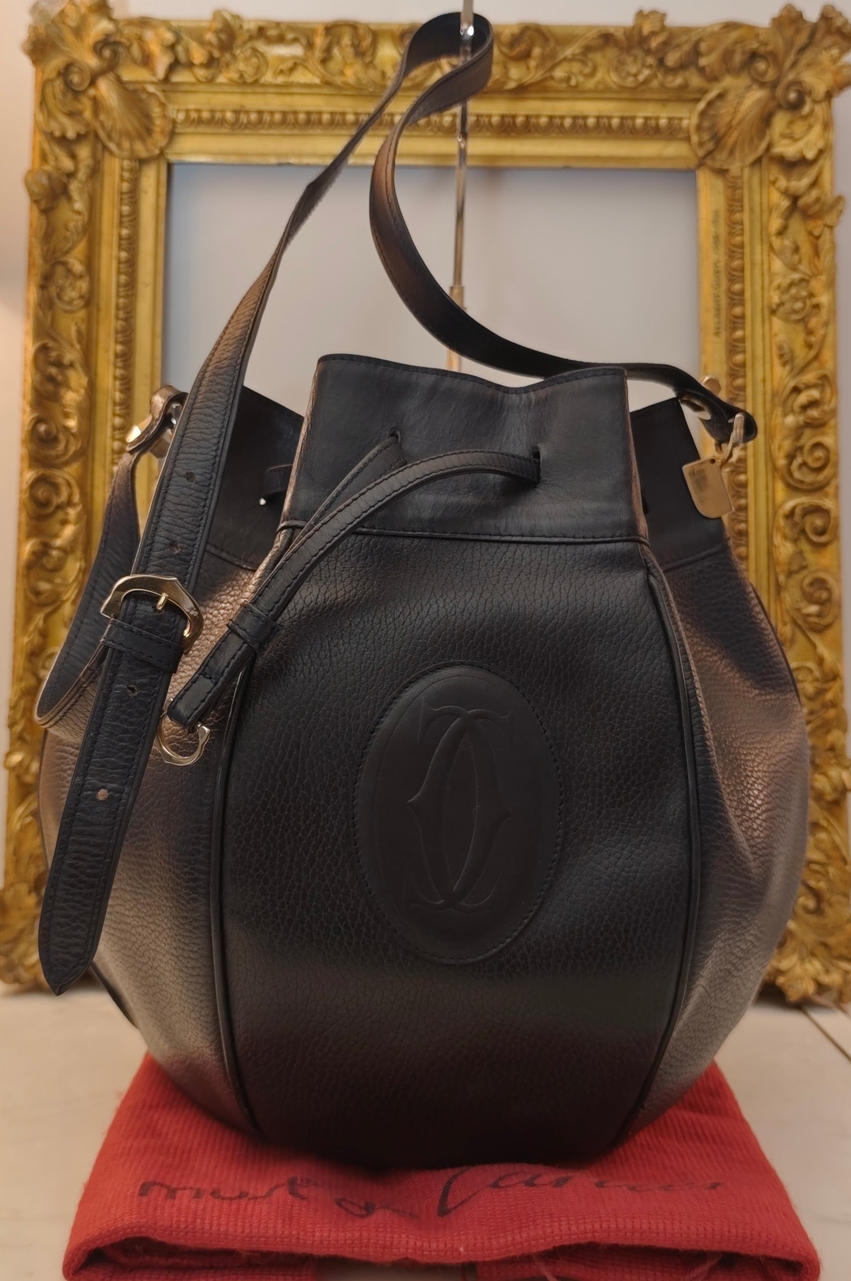 CARTIER - Secchiello Bombato Double-face Pelle Blu Vintage