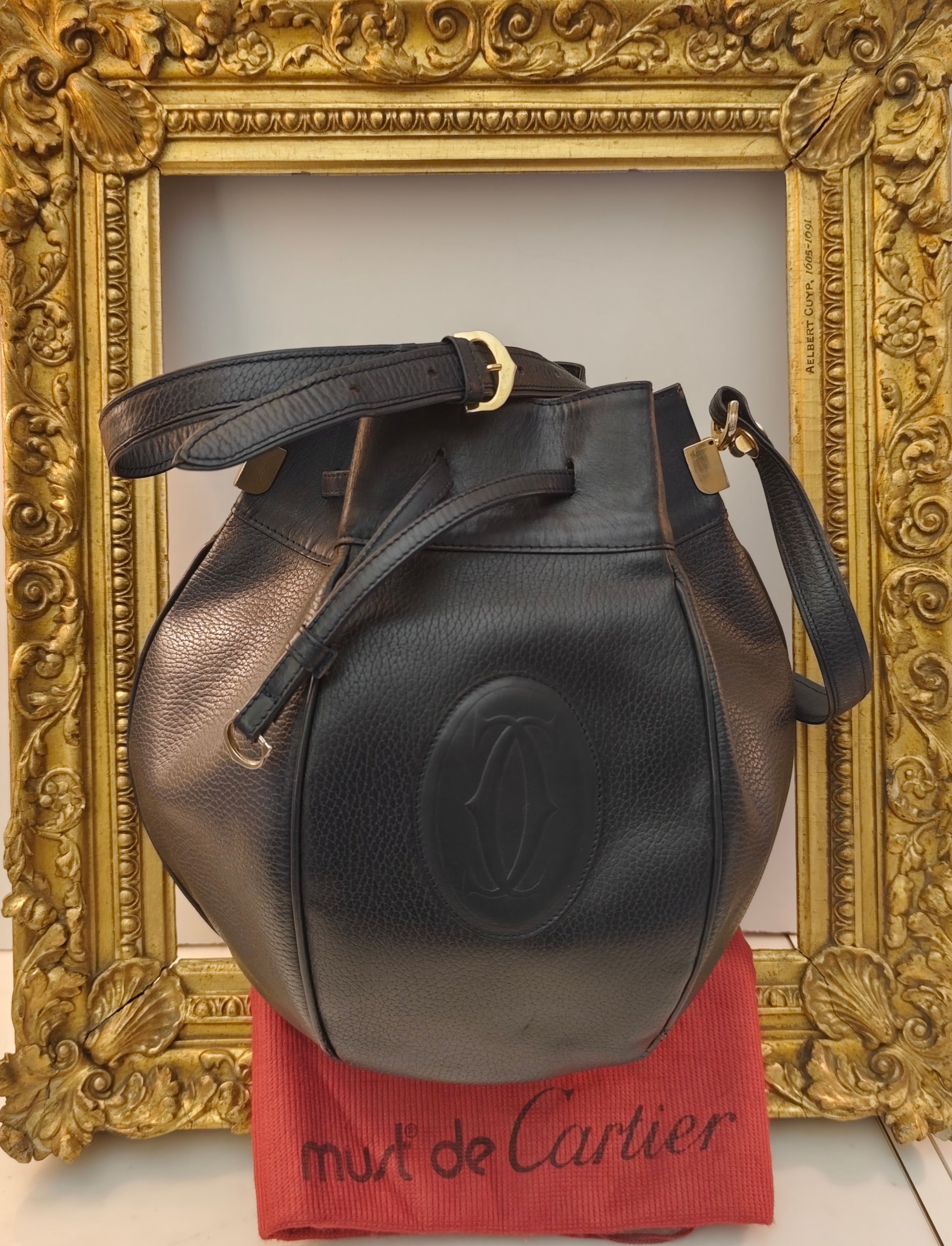 CARTIER - Secchiello Bombato Double-face Pelle Blu Vintage