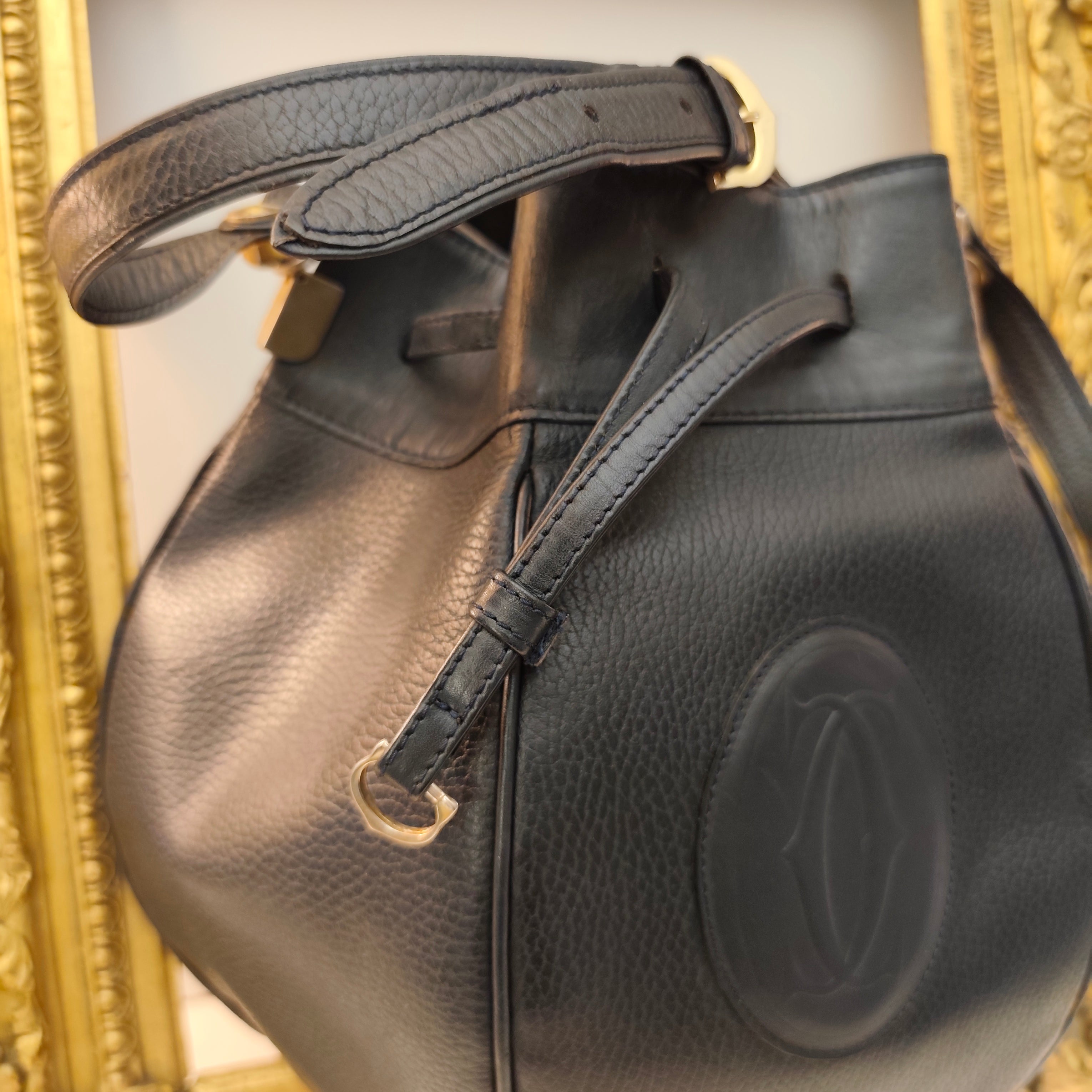 CARTIER - Secchiello Bombato Double-face Pelle Blu Vintage