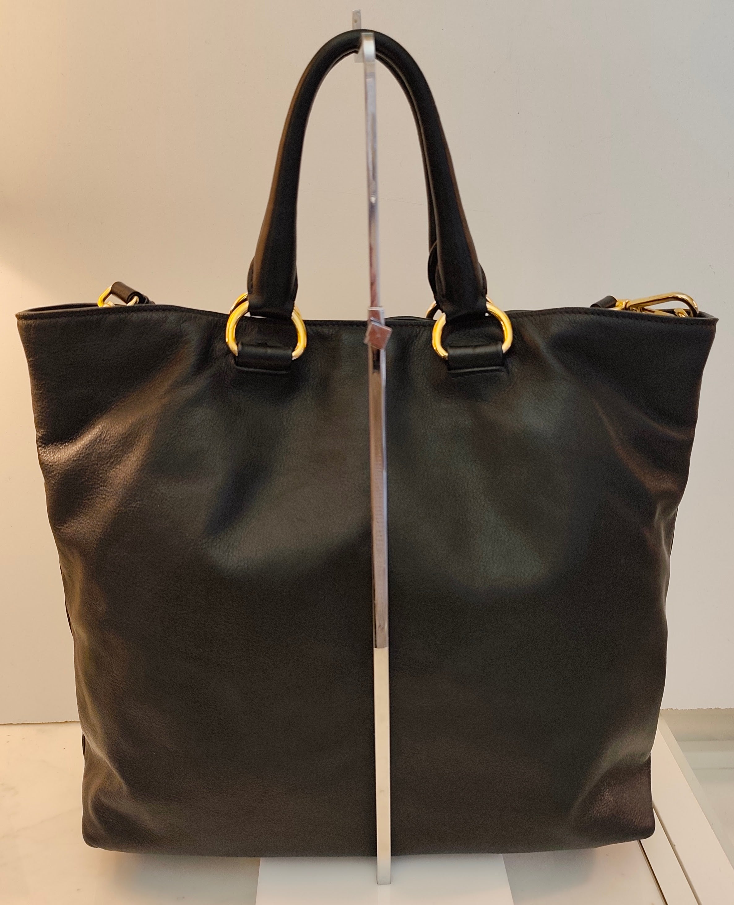 Prada - Shopper Tote Bag in Pelle Spazzolata Nera
