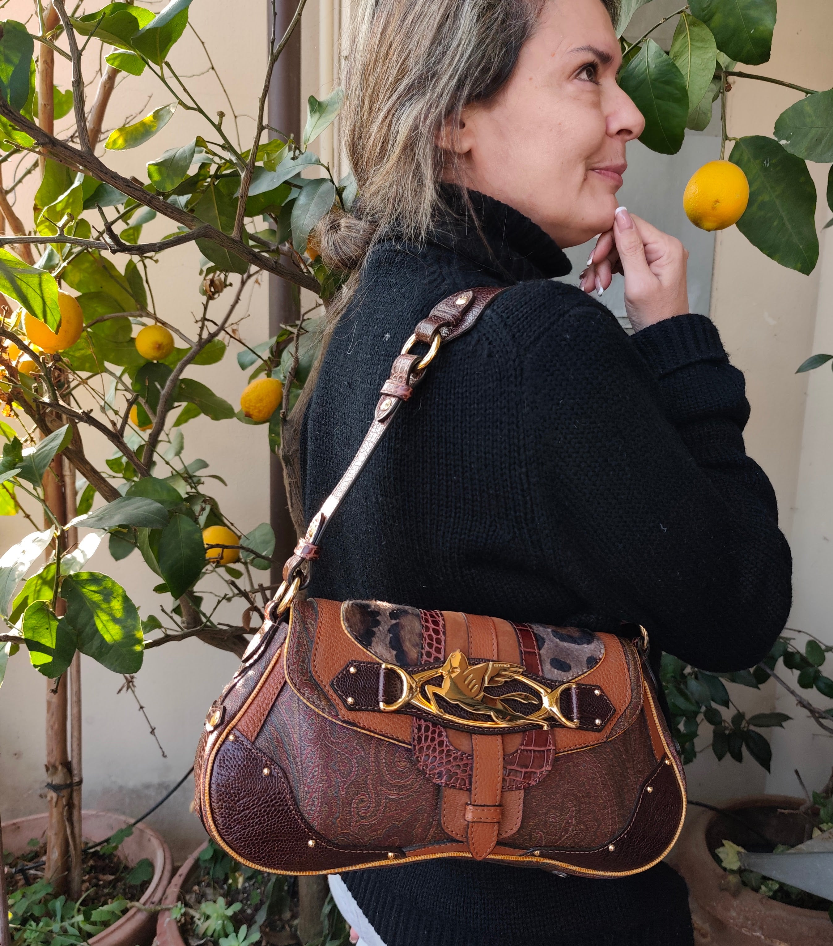 Etro - Baguette a Spalla Paisley Jacquard, croco e cavallino Edizione Limitata Ultra Rara