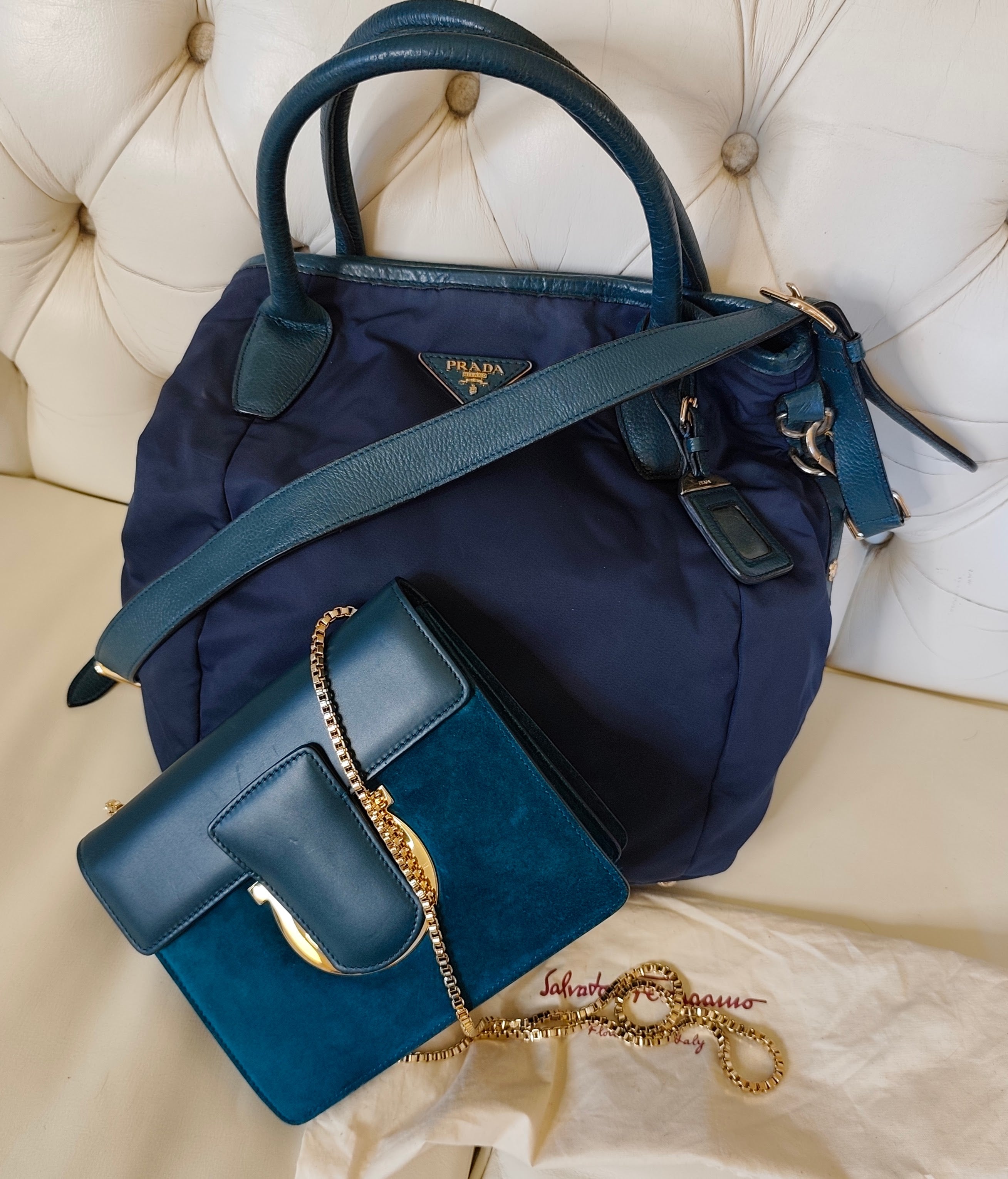Prada – Borsa Tote Shopper a Sacco Nylon e Pelle Ottanio