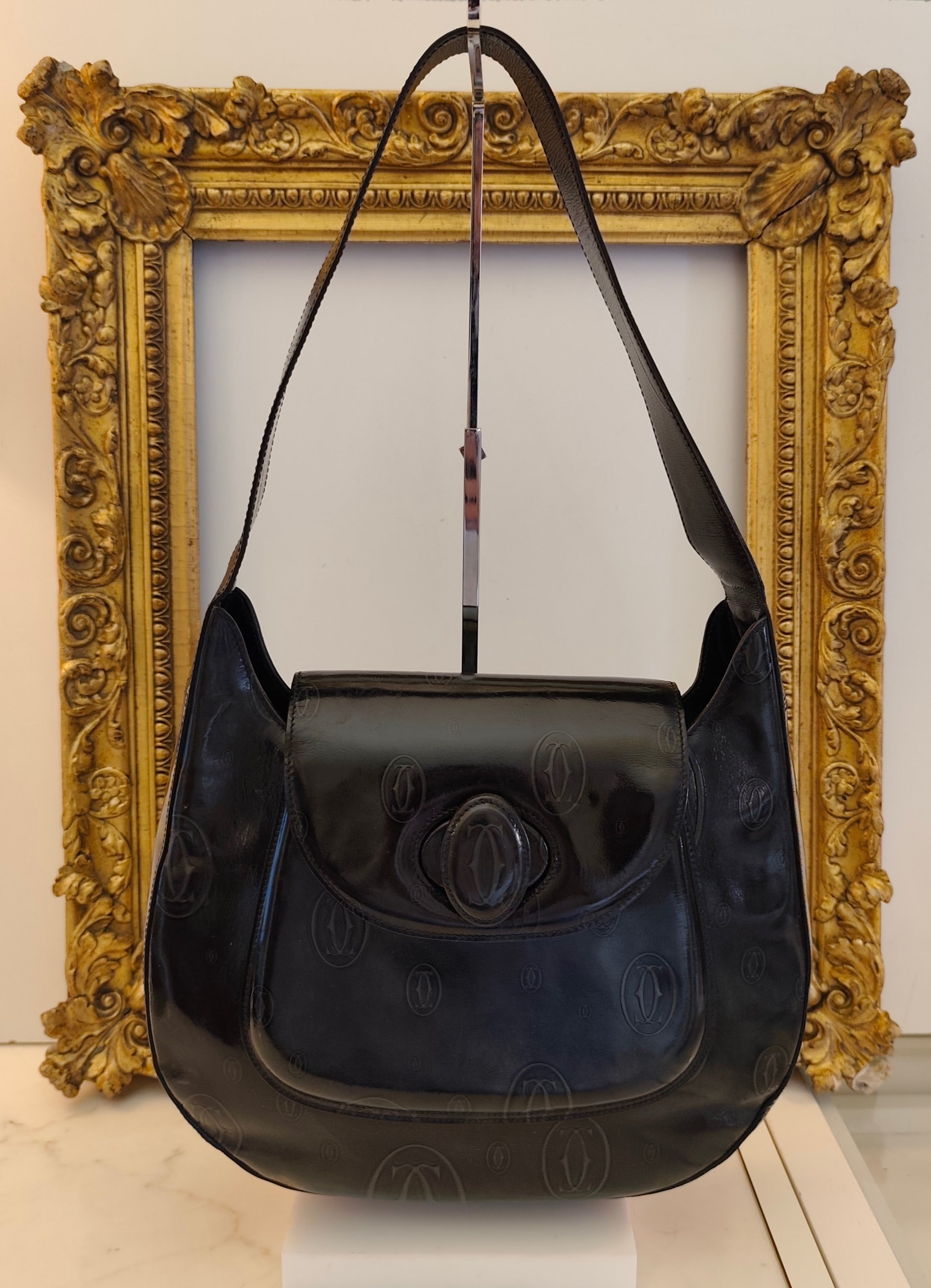 Cartier – Borsa Hobo Happy Birthday Vernice Nera Fantasia Logo