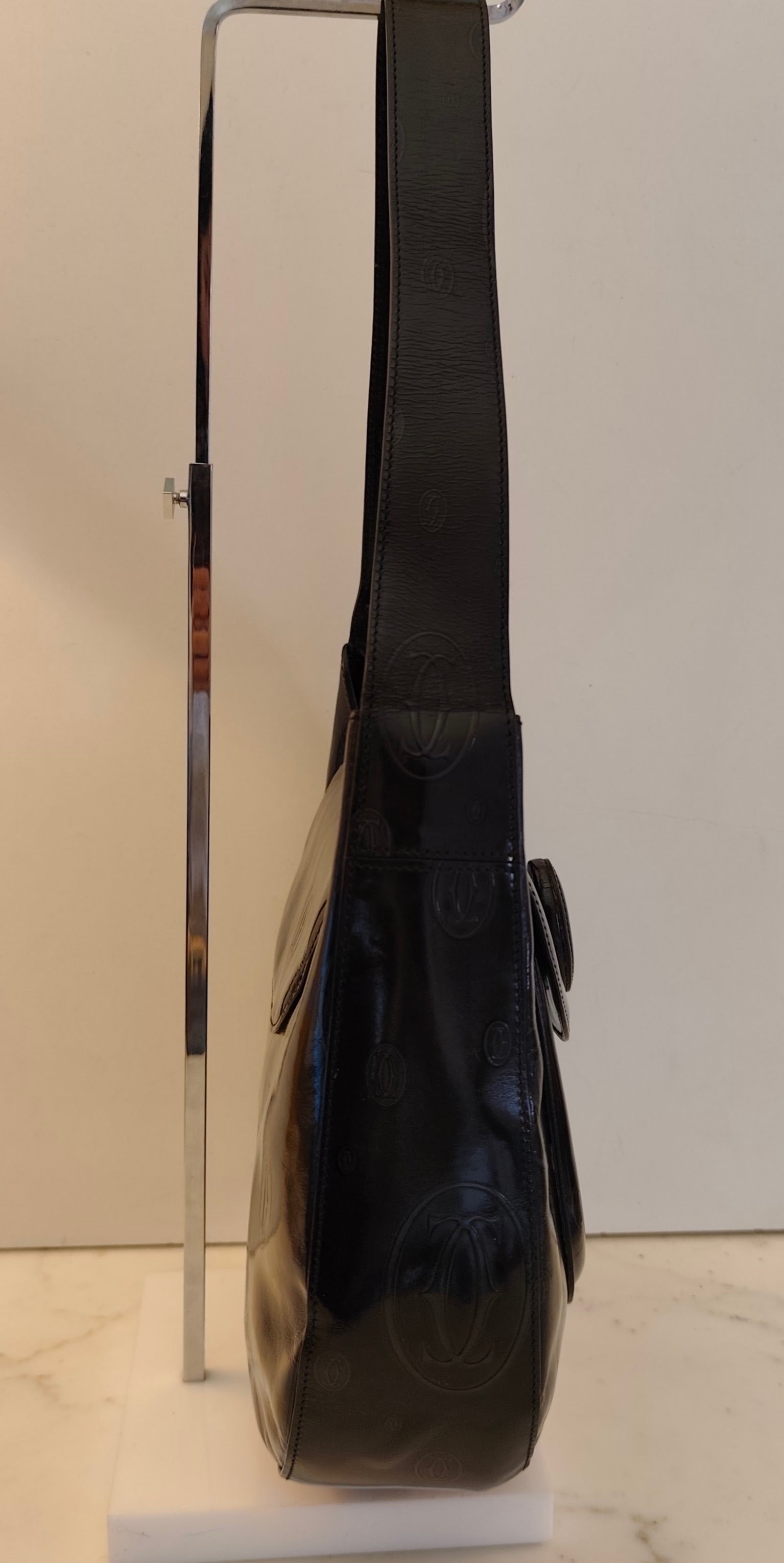 Cartier – Borsa Hobo Happy Birthday Vernice Nera Fantasia Logo