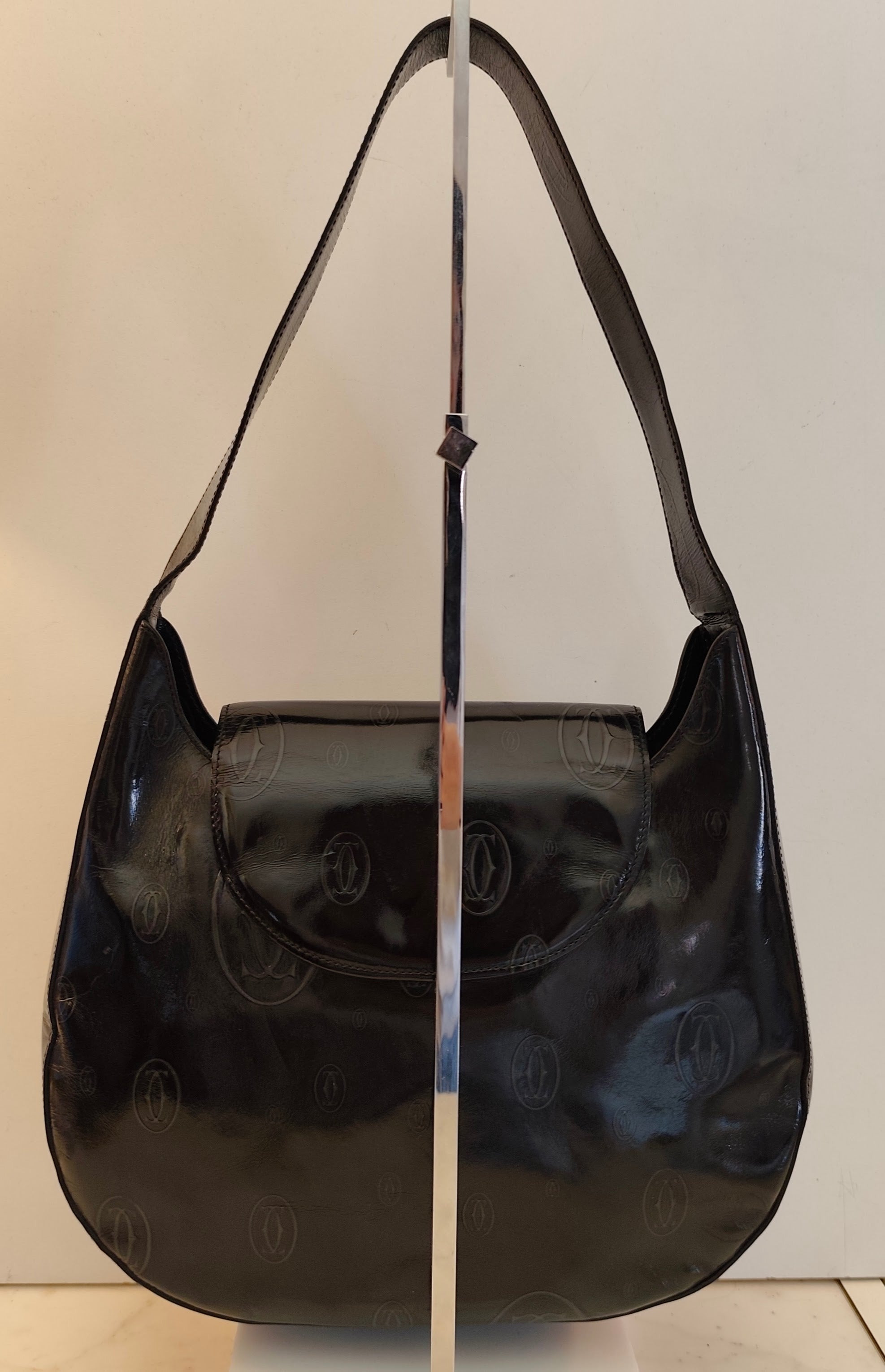 Cartier – Borsa Hobo Happy Birthday Vernice Nera Fantasia Logo