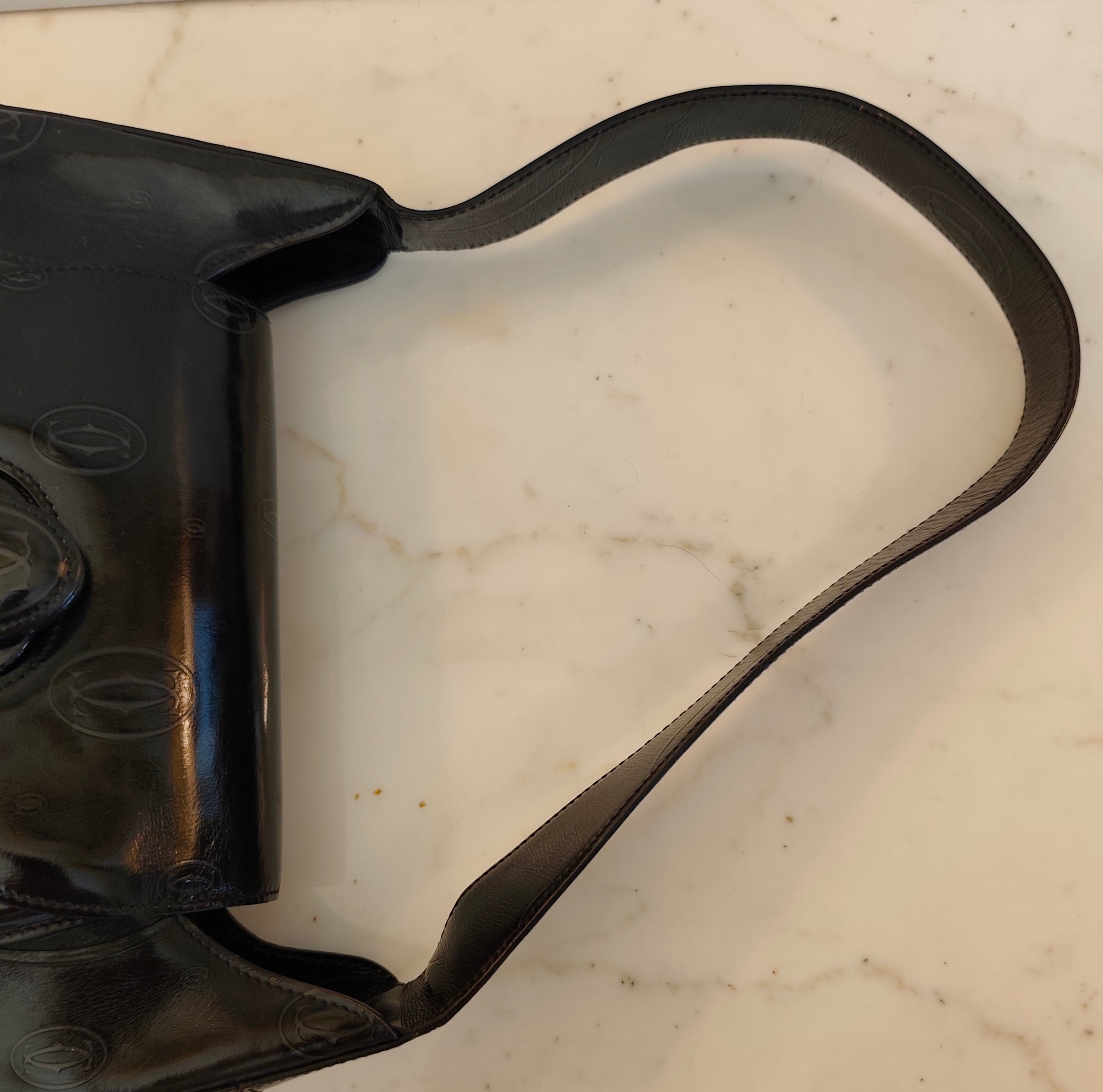 Cartier – Borsa Hobo Happy Birthday Vernice Nera Fantasia Logo