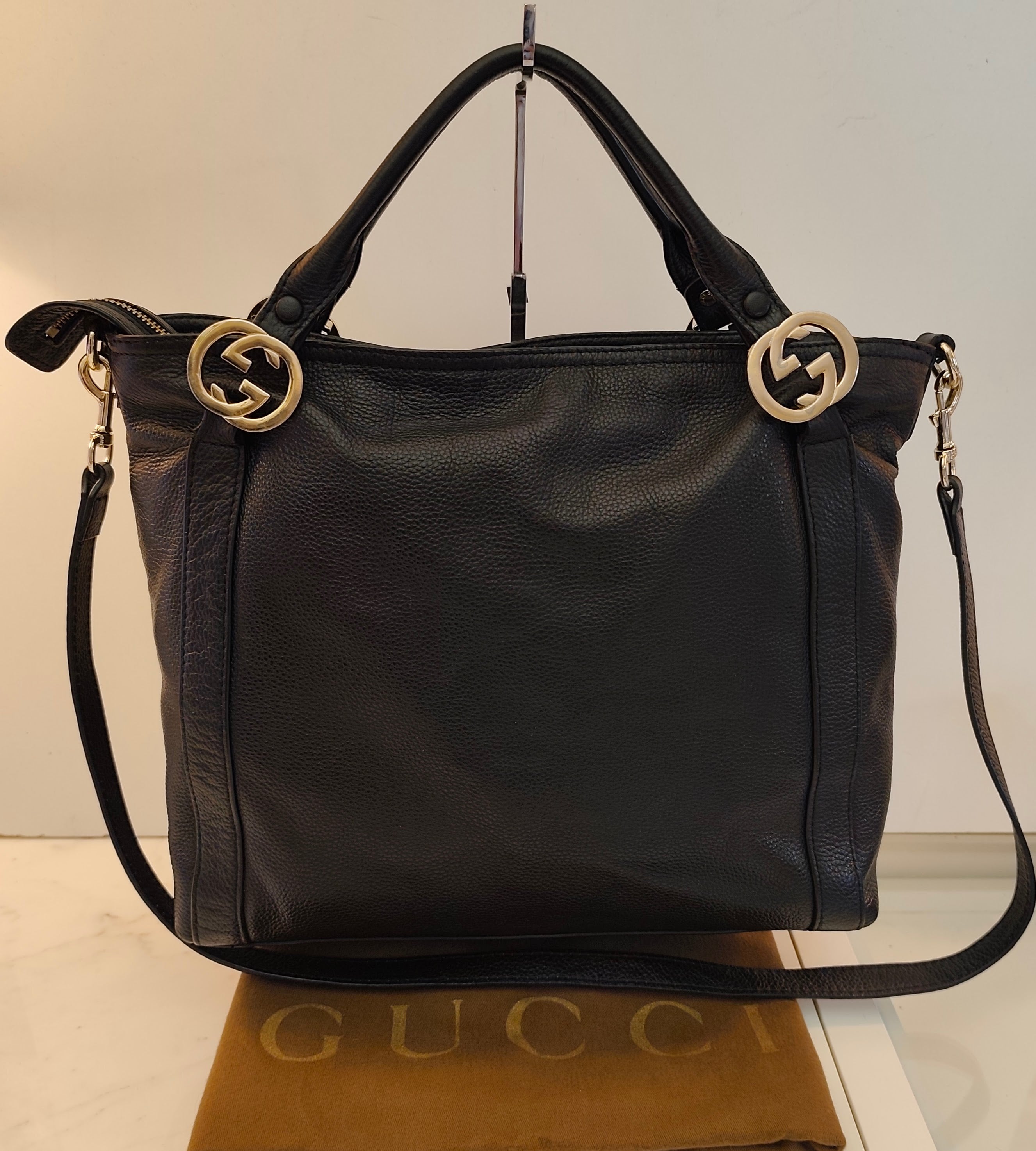 Gucci - Borsa Tote Shopper "Miss GG" - Pelle Martellata Nera con Tracolla