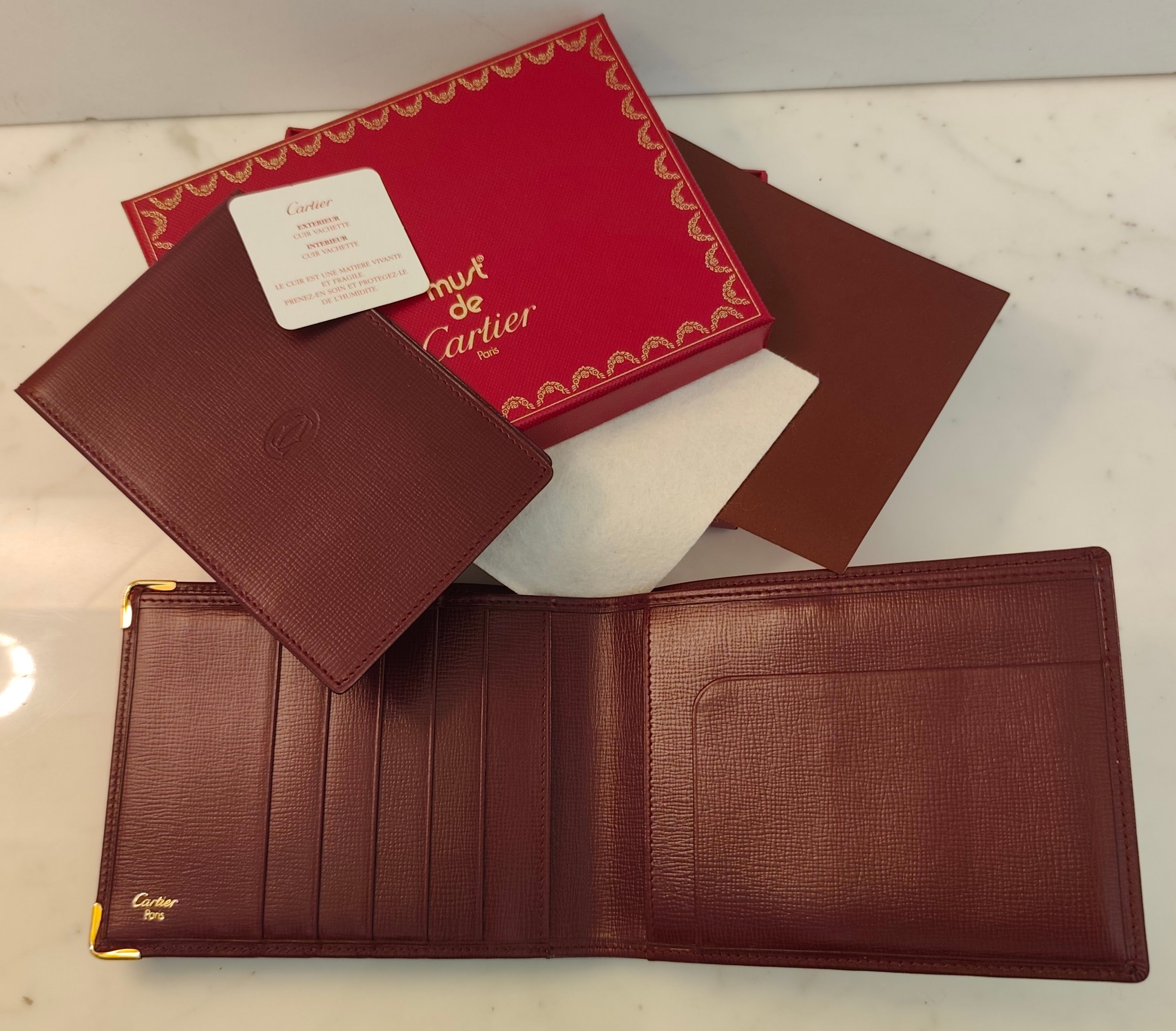 Cartier - Portafoglio Vintage con Porta Assegni Staccabile - Pelle Bordeaux