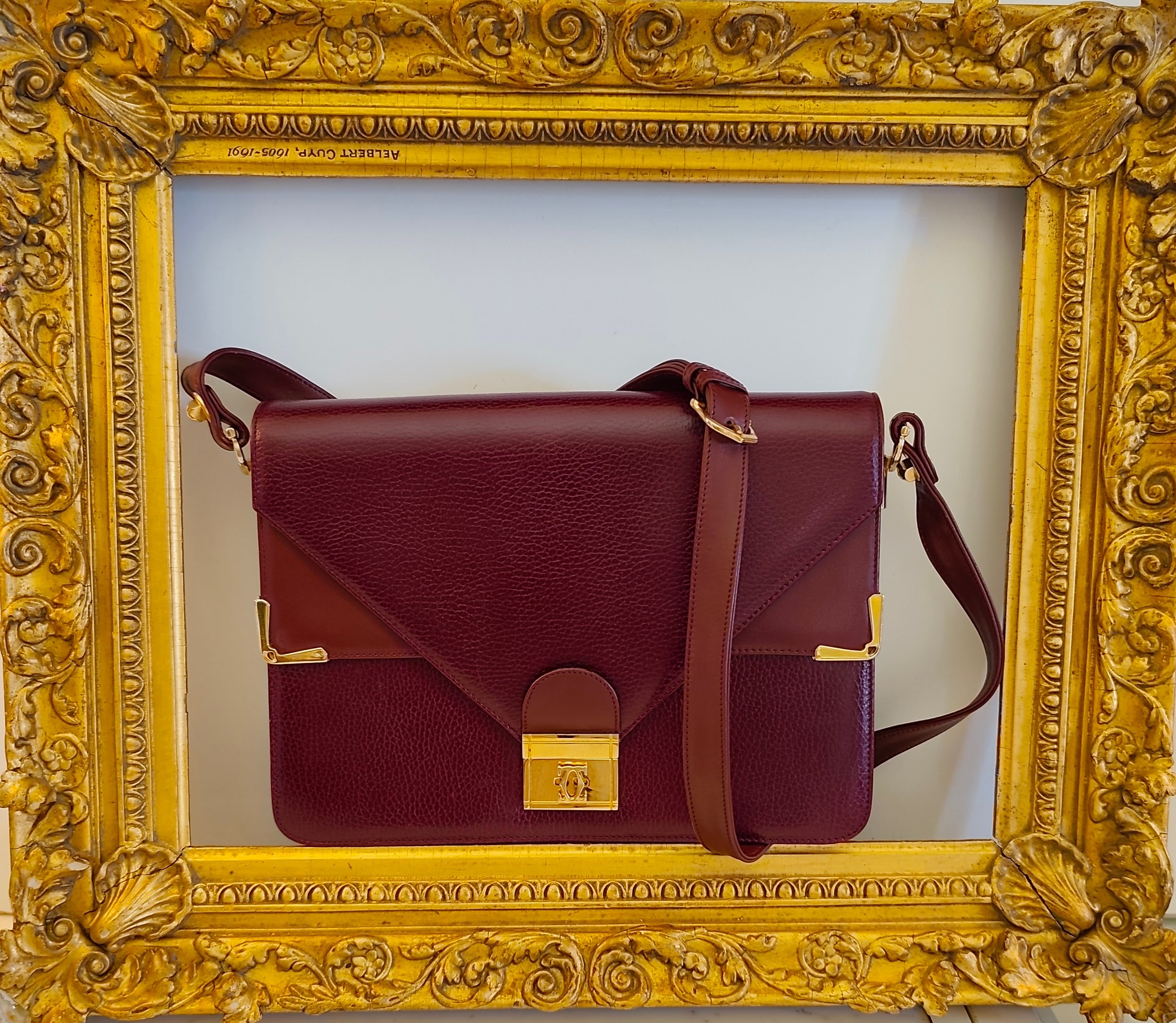 Cartier – Borsa Vintage Double Flap in Pelle Bordeaux