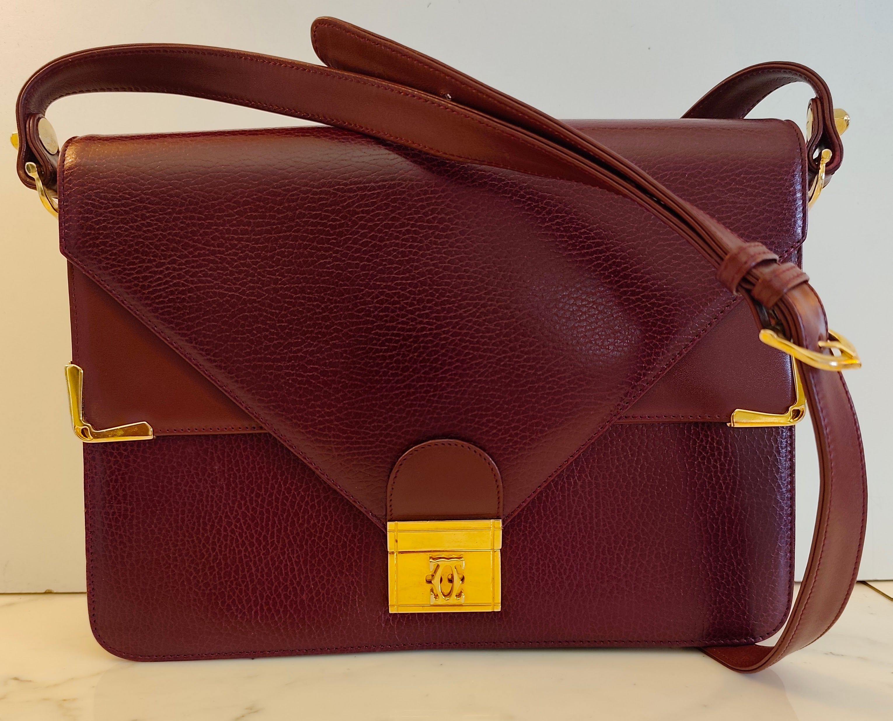 Cartier – Borsa Vintage Double Flap in Pelle Bordeaux
