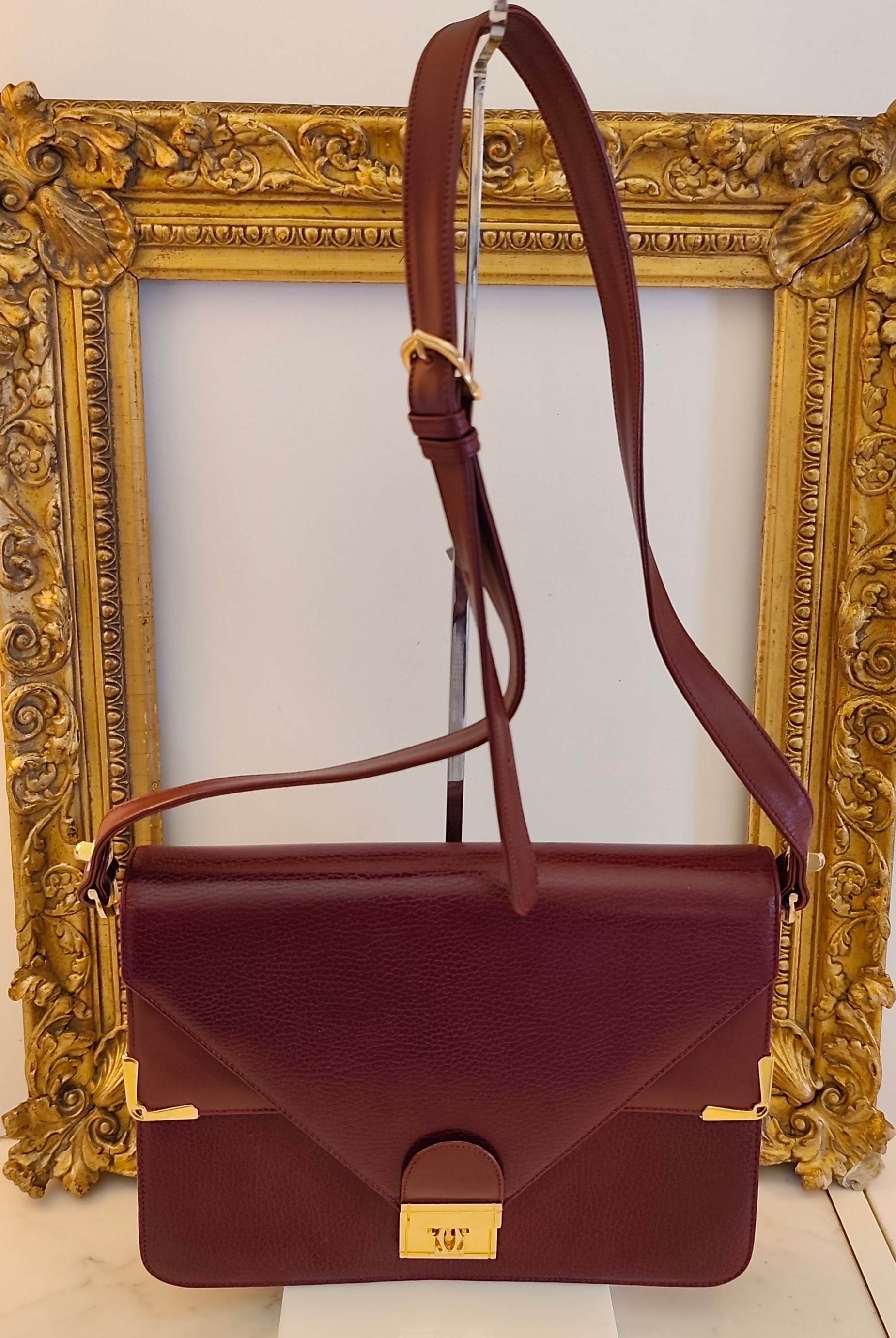 Cartier – Borsa Vintage Double Flap in Pelle Bordeaux