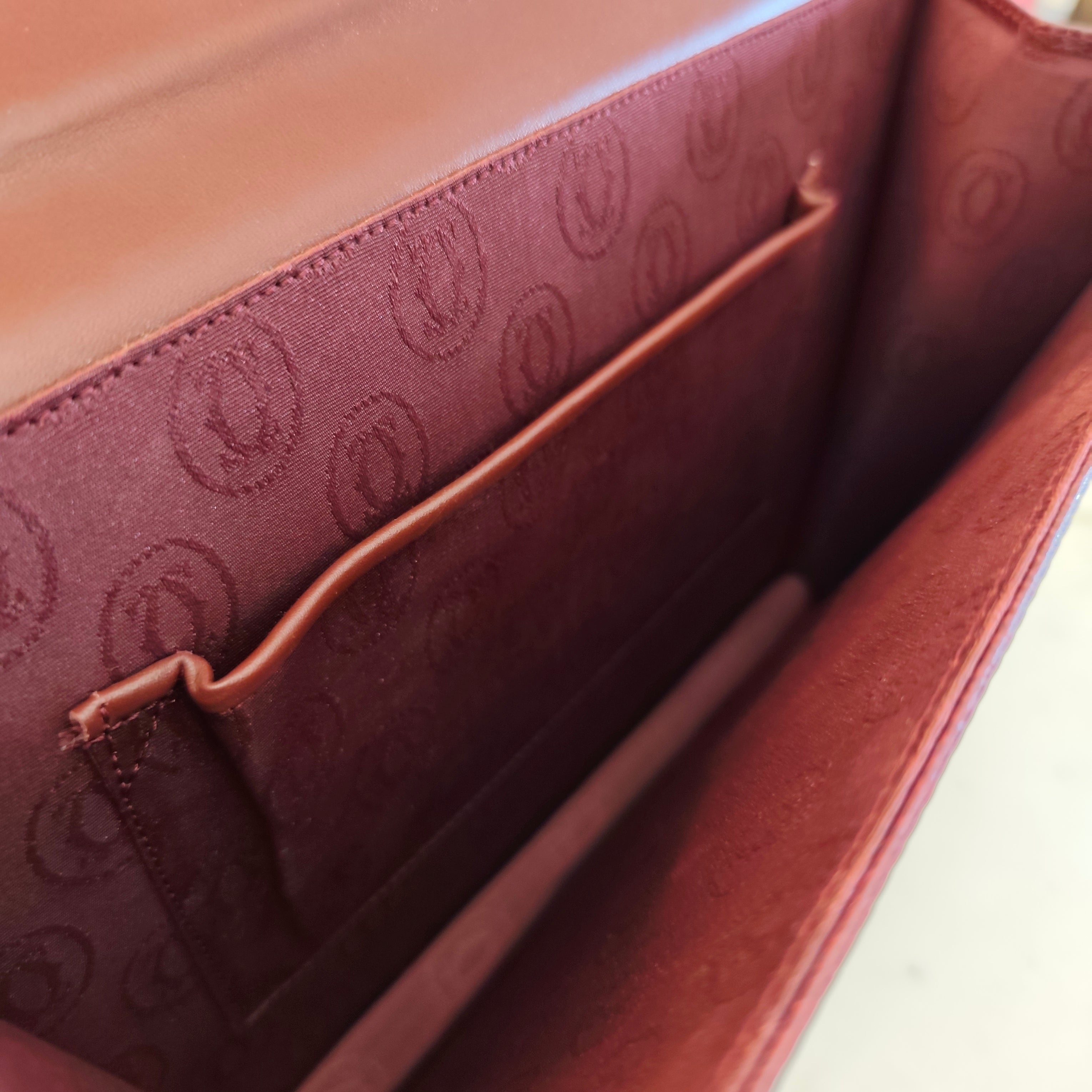 Cartier – Borsa Vintage Double Flap in Pelle Bordeaux