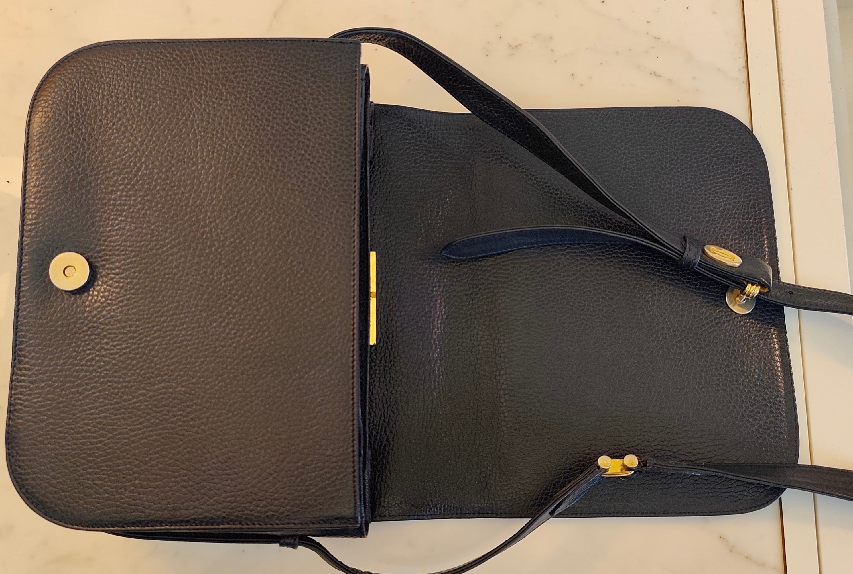 Cartier – Camera Bag a Patta Intera in Pelle Blu Vintage