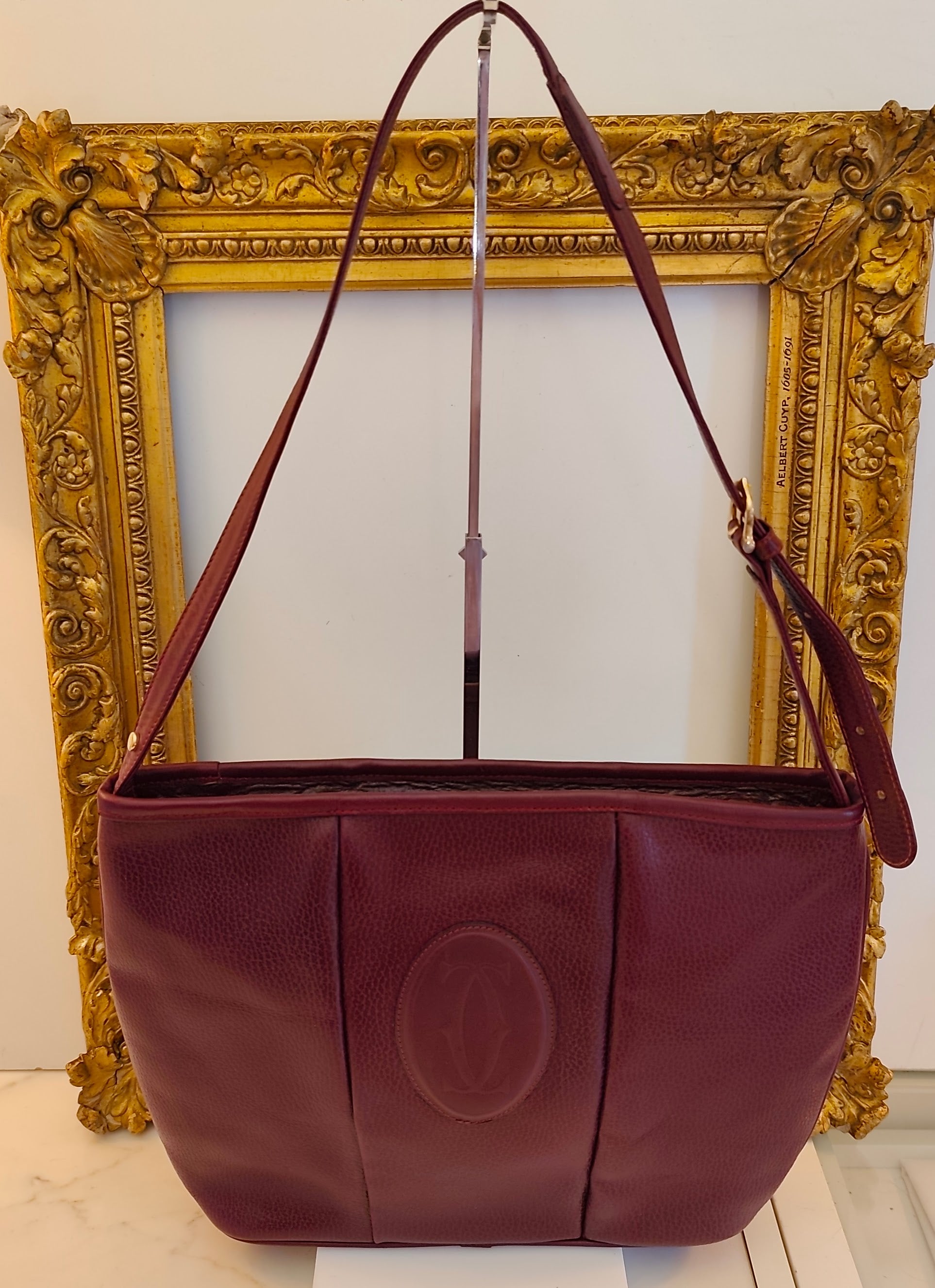 Cartier – Borsa a Spalla Double Face in Pelle Bordeaux Vintage