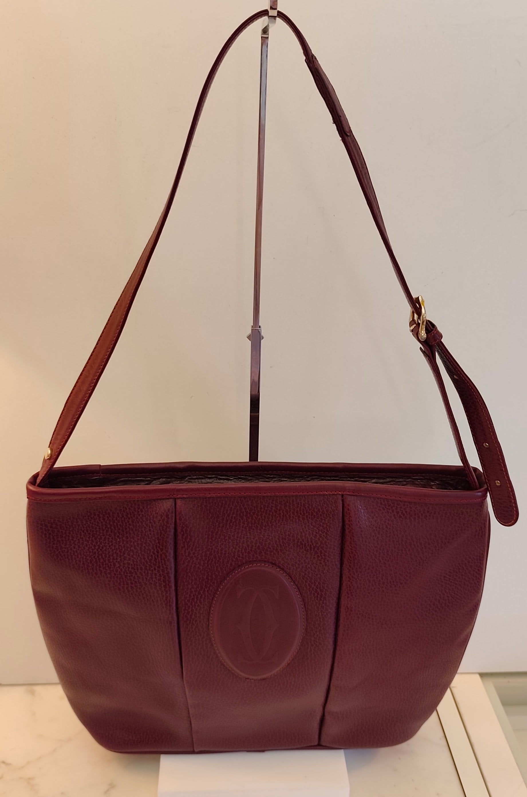 Cartier – Borsa a Spalla Double Face in Pelle Bordeaux Vintage