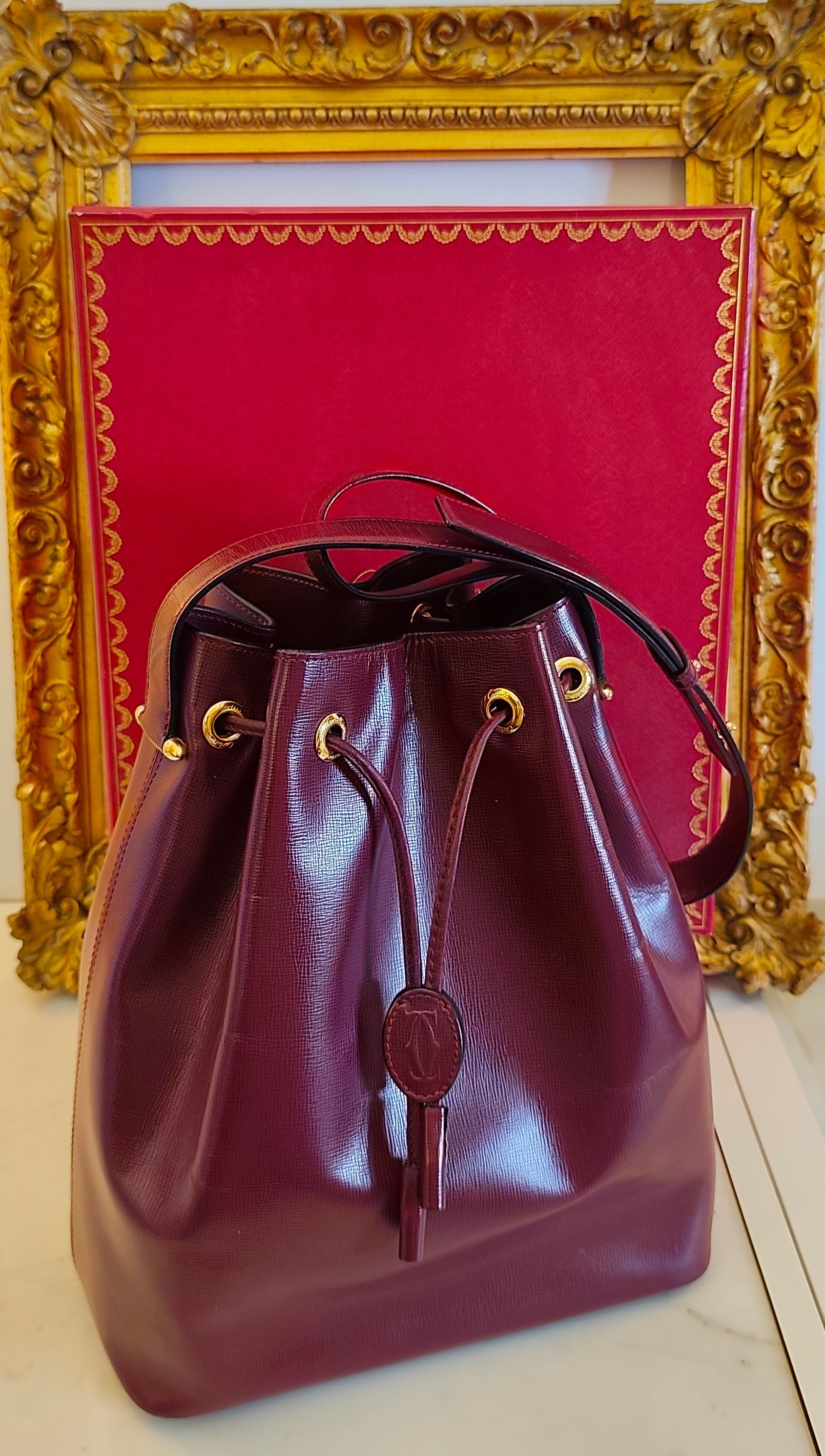 Cartier - Secchiello in Pelle Liscia Bordeaux con Scatola