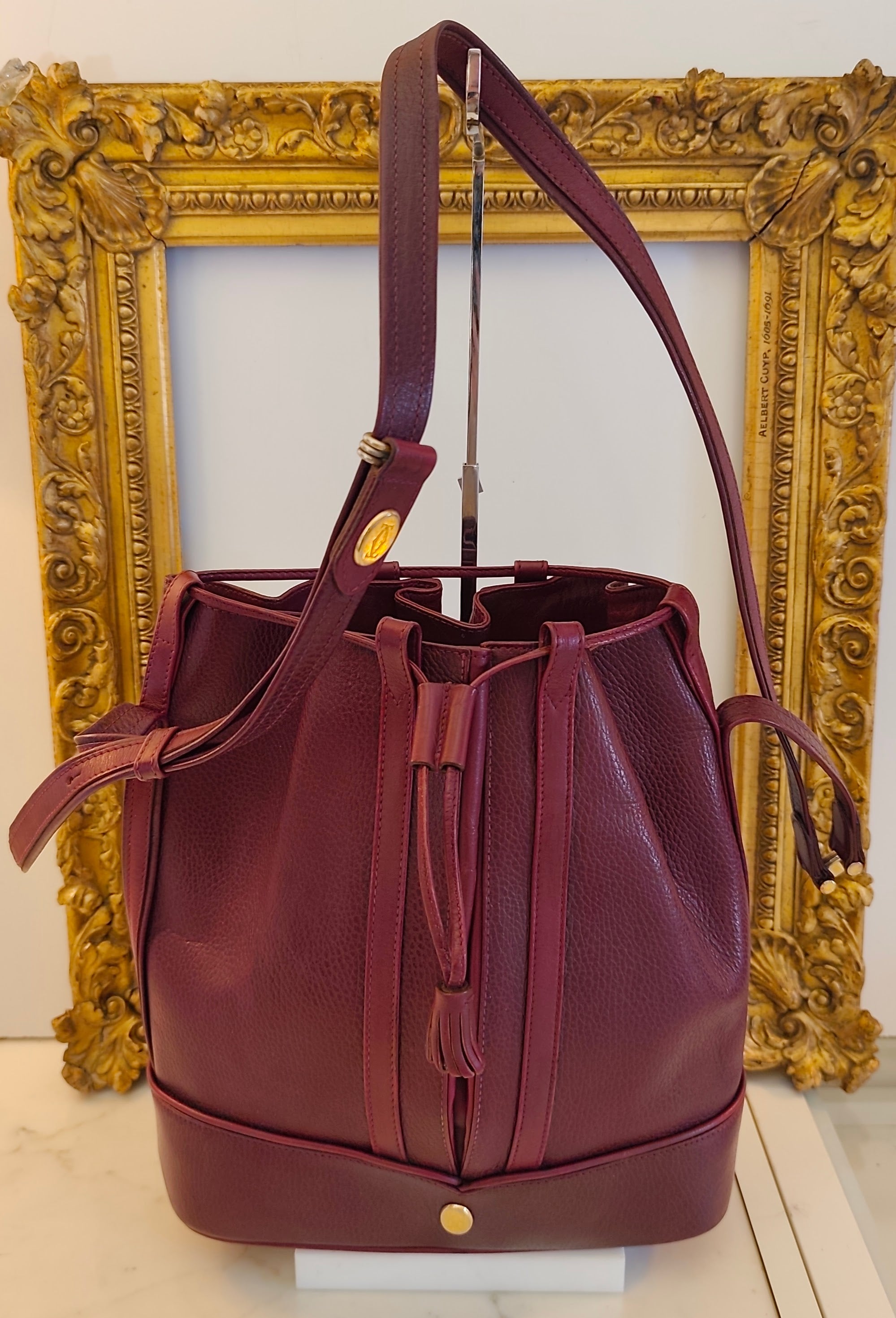 Cartier – Secchiello Ovale in Pelle Bordeaux Vintage