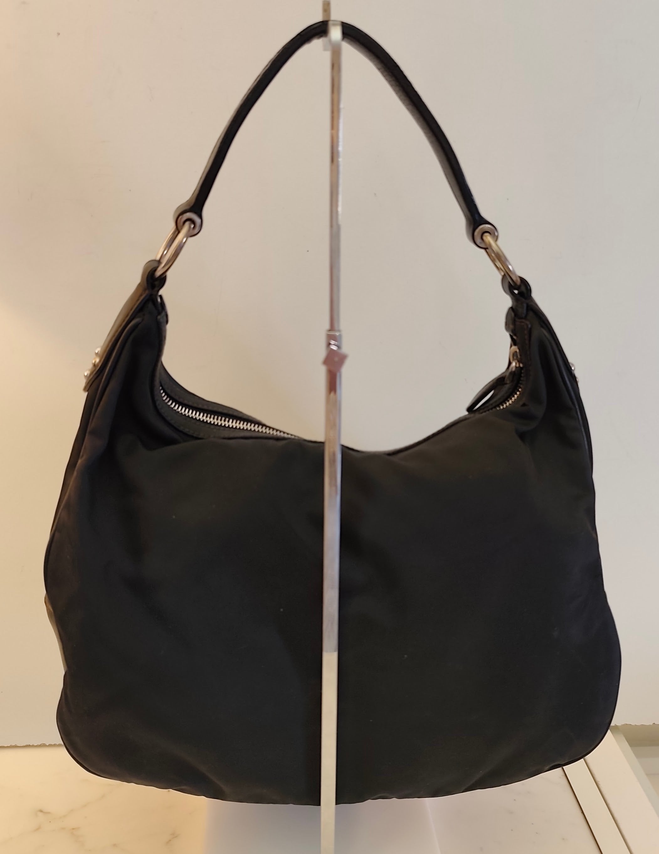 PRADA - Borsa a Spalla Hobo in Nylon e Pelle Nera