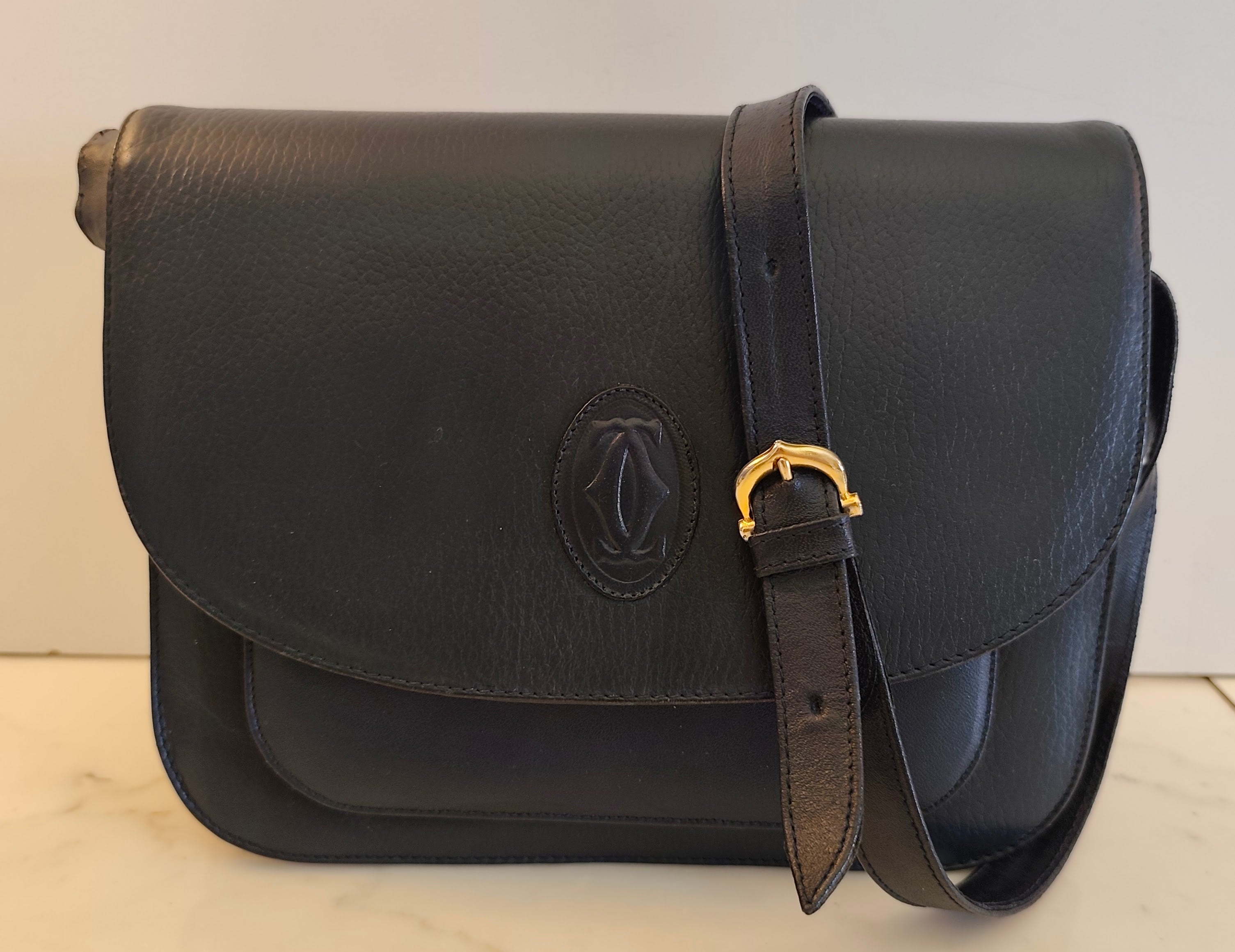 Cartier - Camera Bag a 3 Soffietti in Pelle Blu Vintage