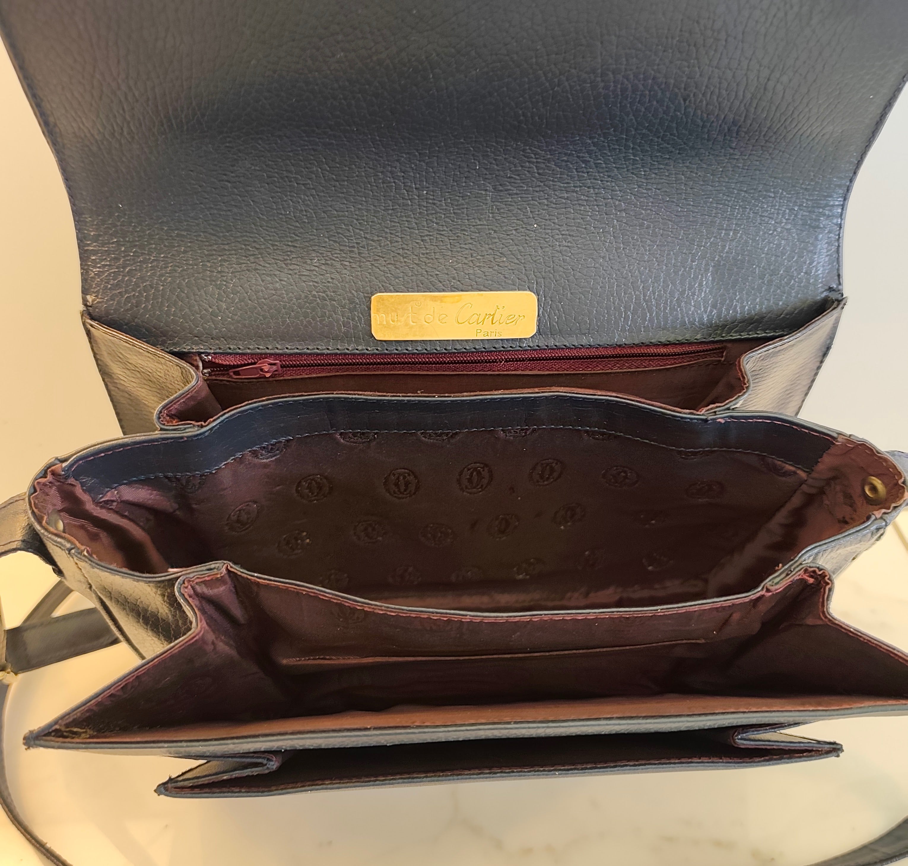 Cartier - Camera Bag a 3 Soffietti in Pelle Blu Vintage