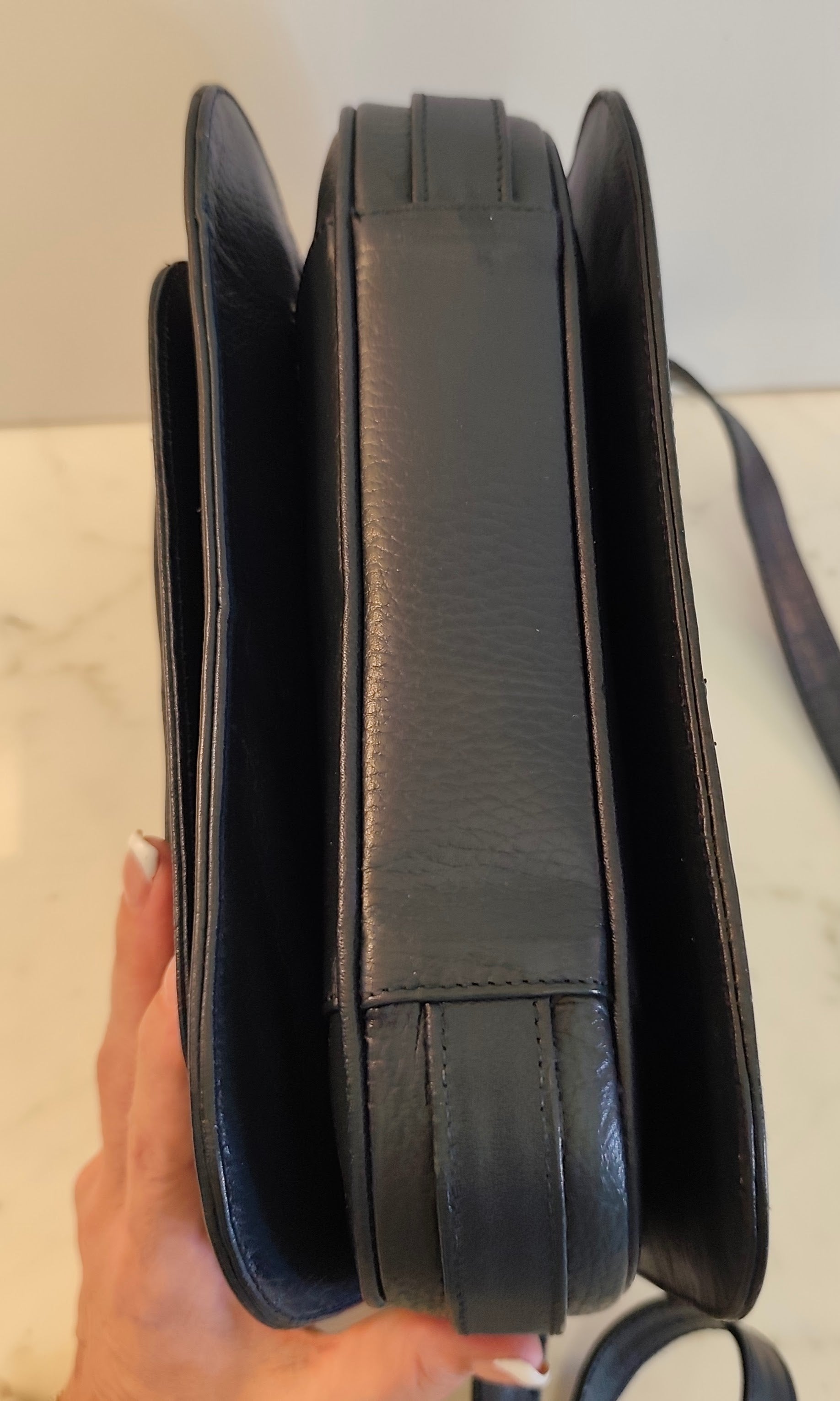 Cartier - Camera Bag a 3 Soffietti in Pelle Blu Vintage