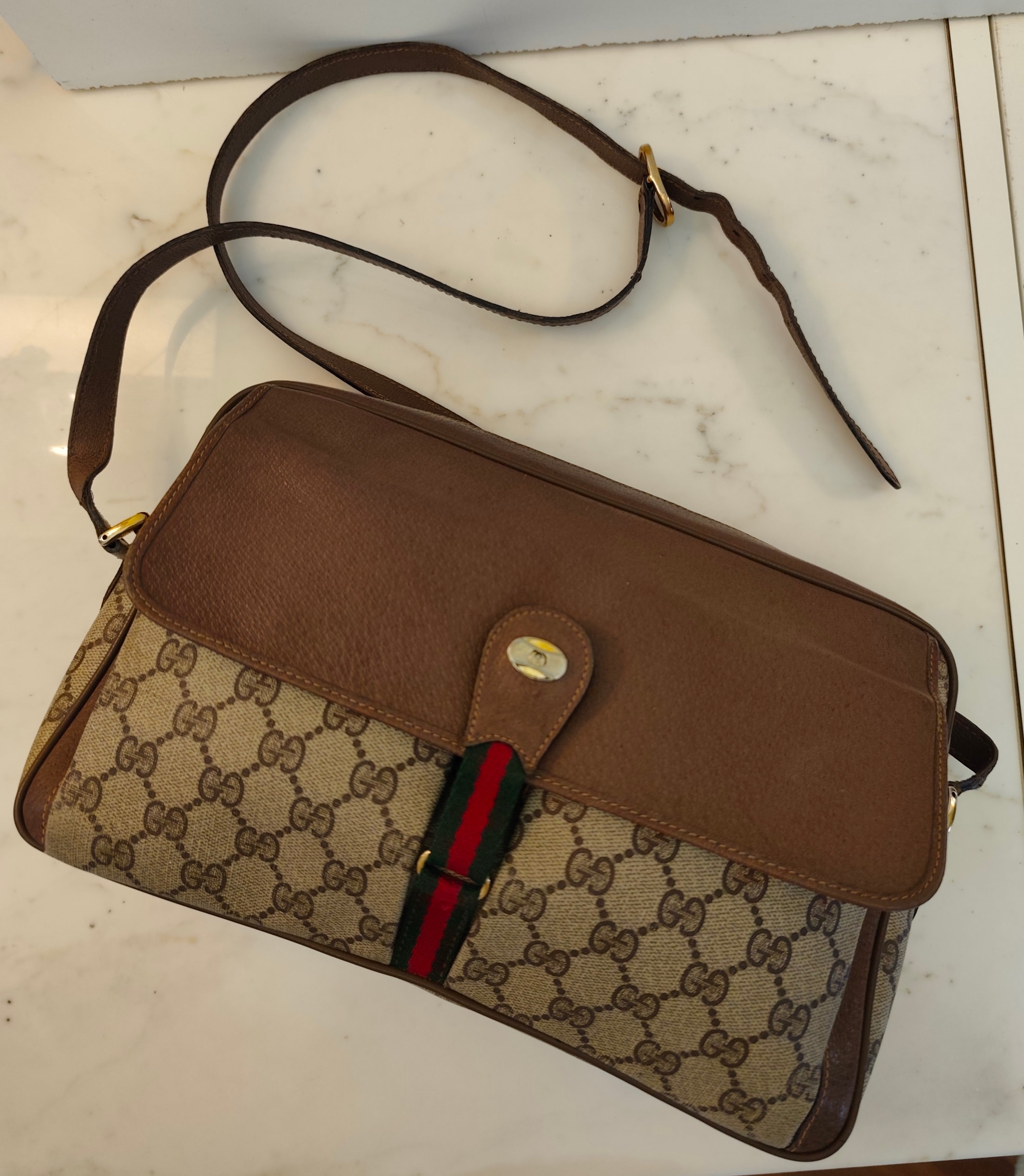 Gucci - Ophidia Camera Bag Grande in Canvas "GG Supreme" Beige Vintage