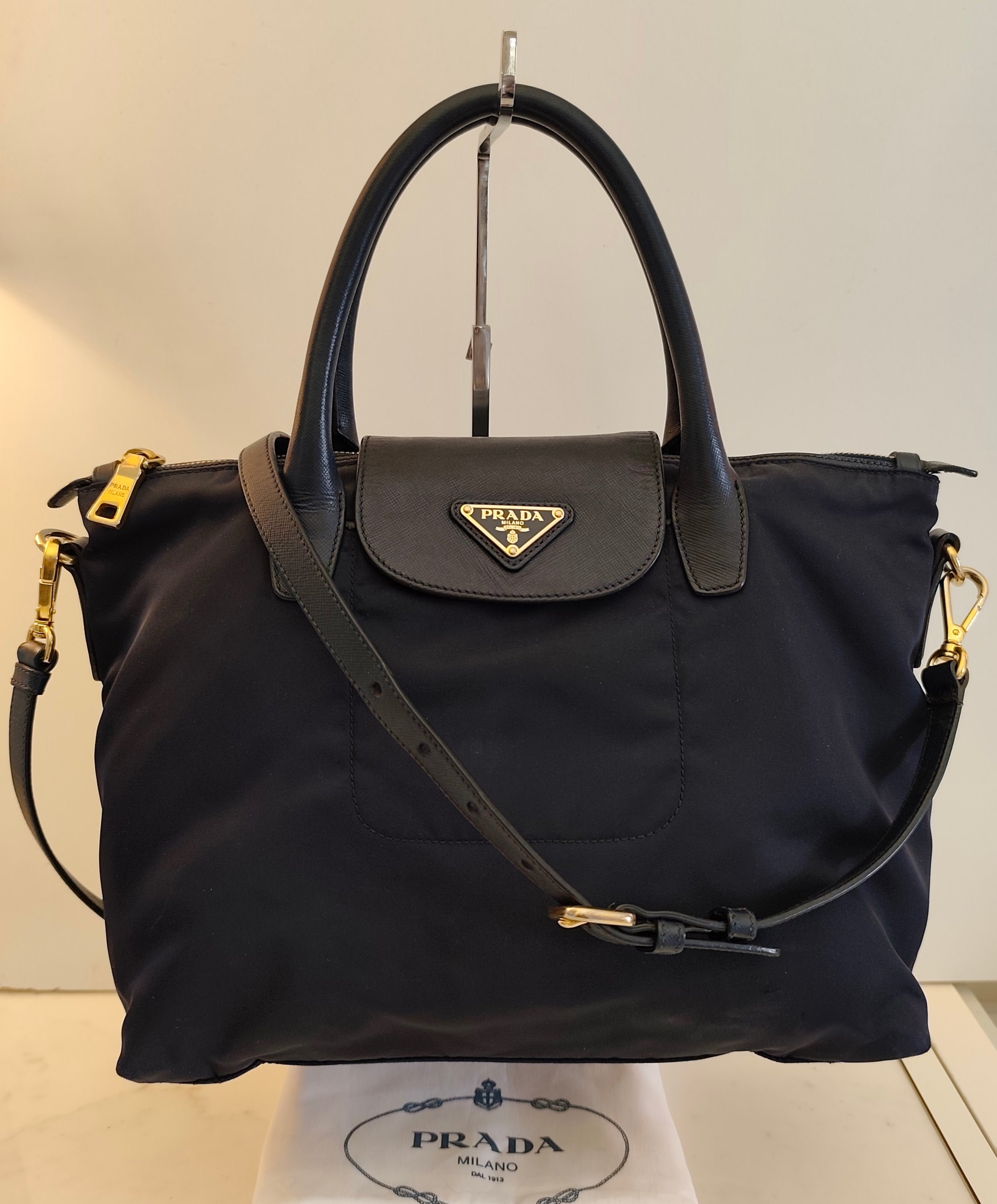 Prada - Tote Shopper con Tracolla Re-Nylon Blu Diplomatico