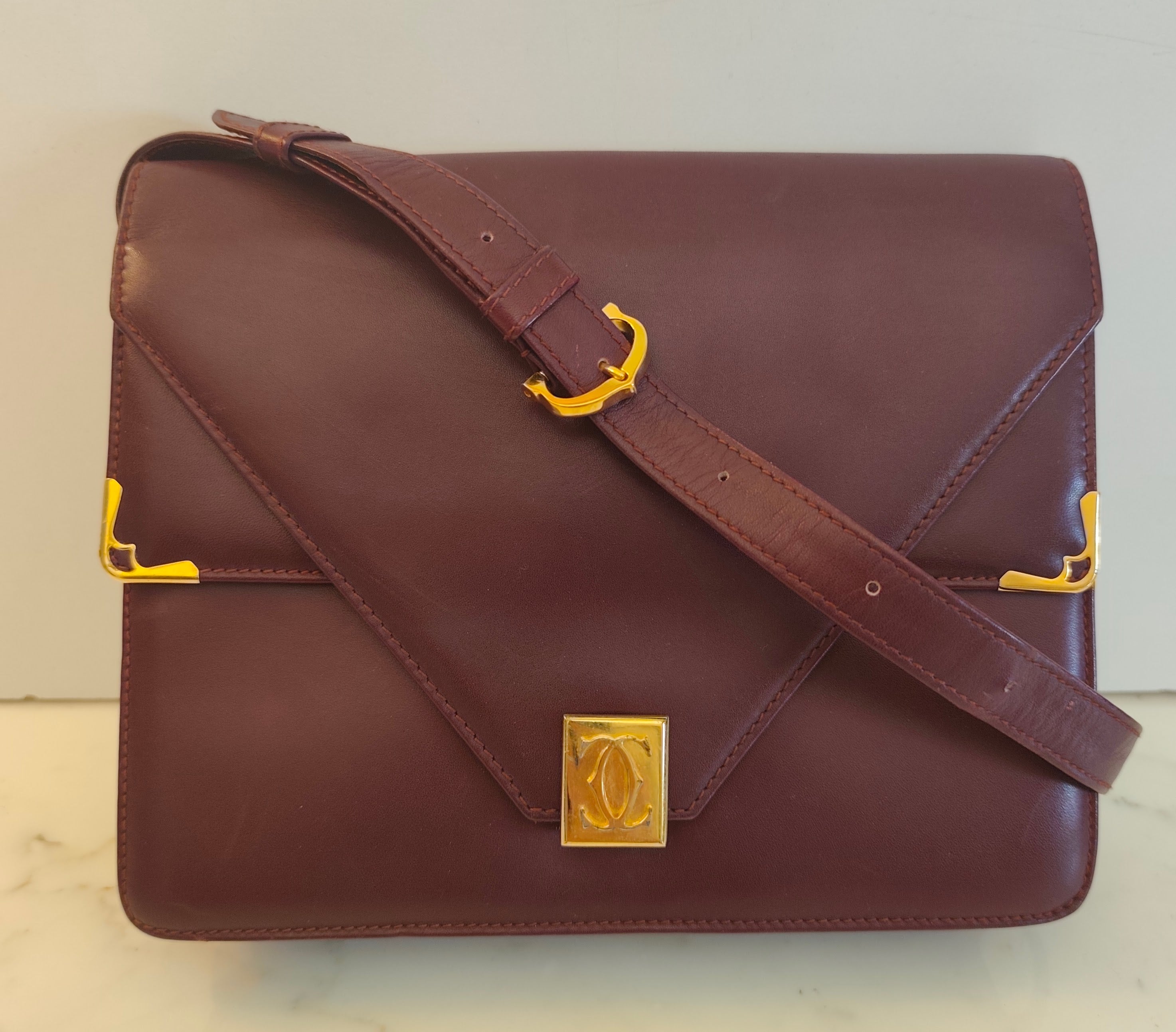 Cartier – Borsa Double Flap in Pelle Bordeaux Vintage