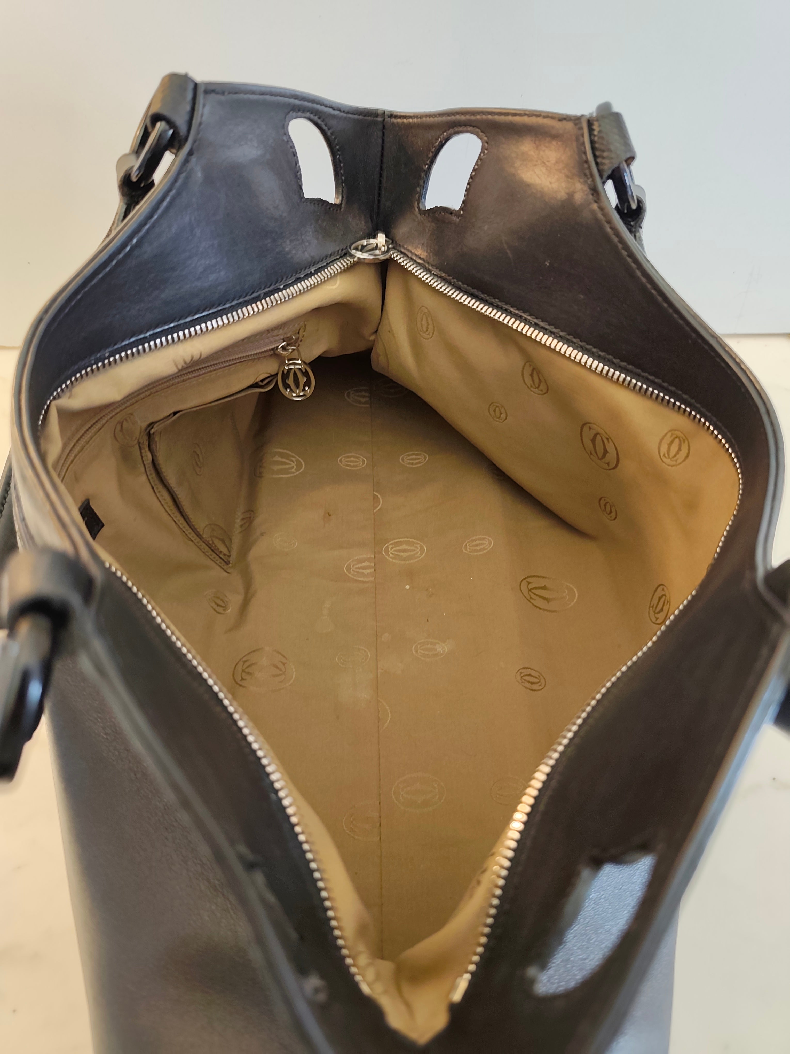 Cartier – Borsa a Spalla Marcello in Pelle Nera con Inserti in Pelle Esotica