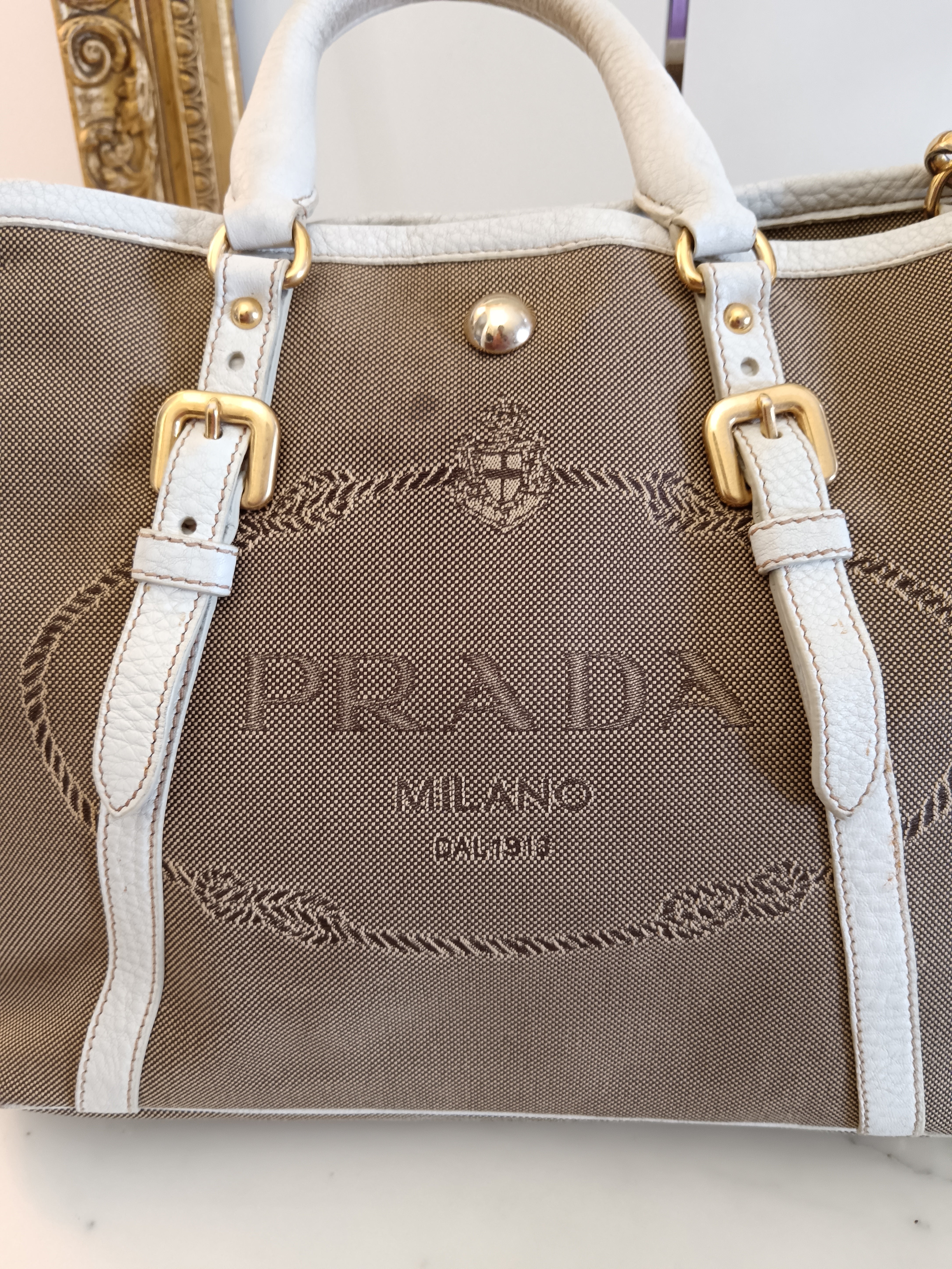Prada - Tote/Mini Shopper Logo Jacquard Beige/Avorio con Tracolla