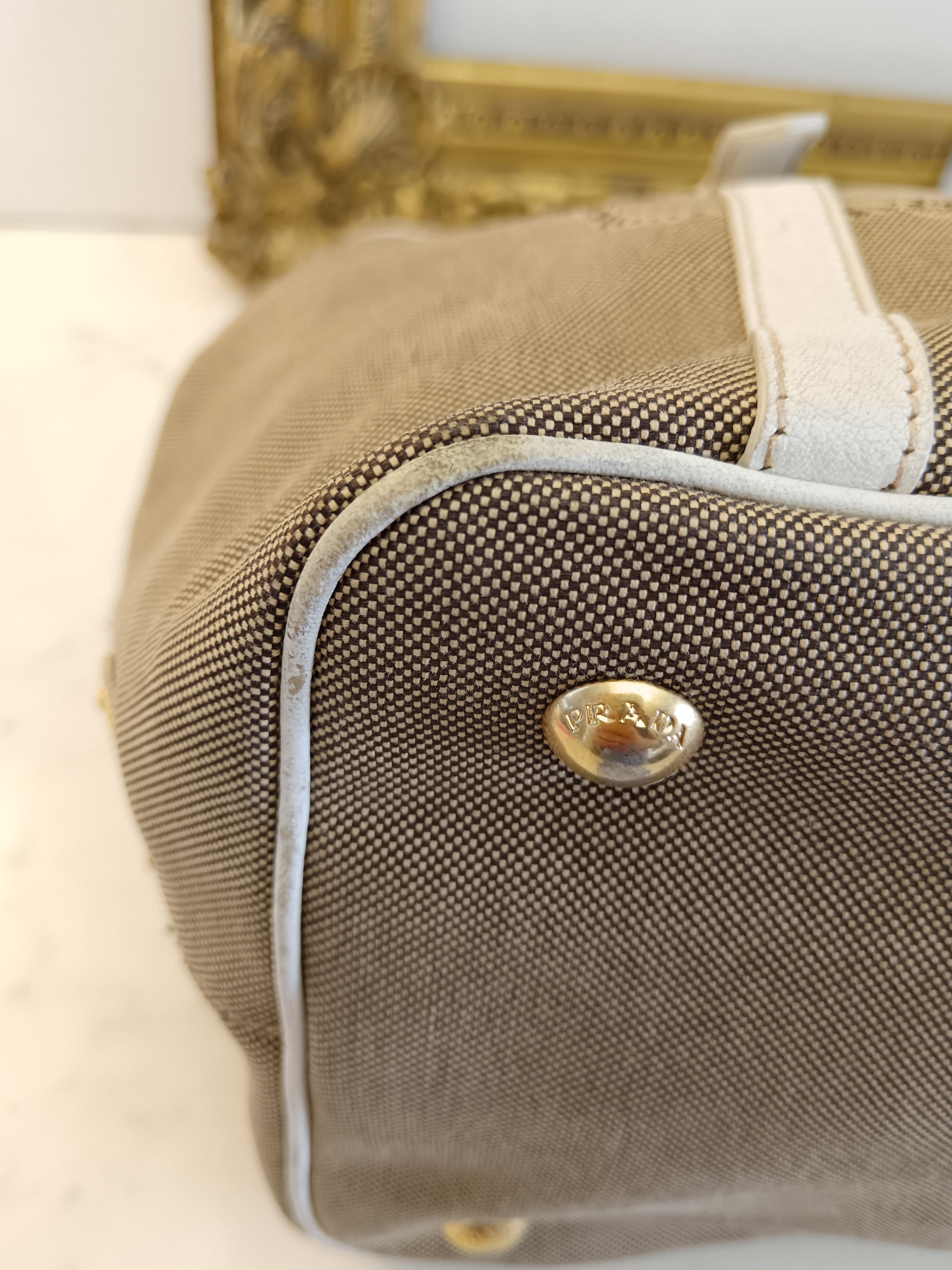 Prada - Tote/Mini Shopper Logo Jacquard Beige/Avorio con Tracolla