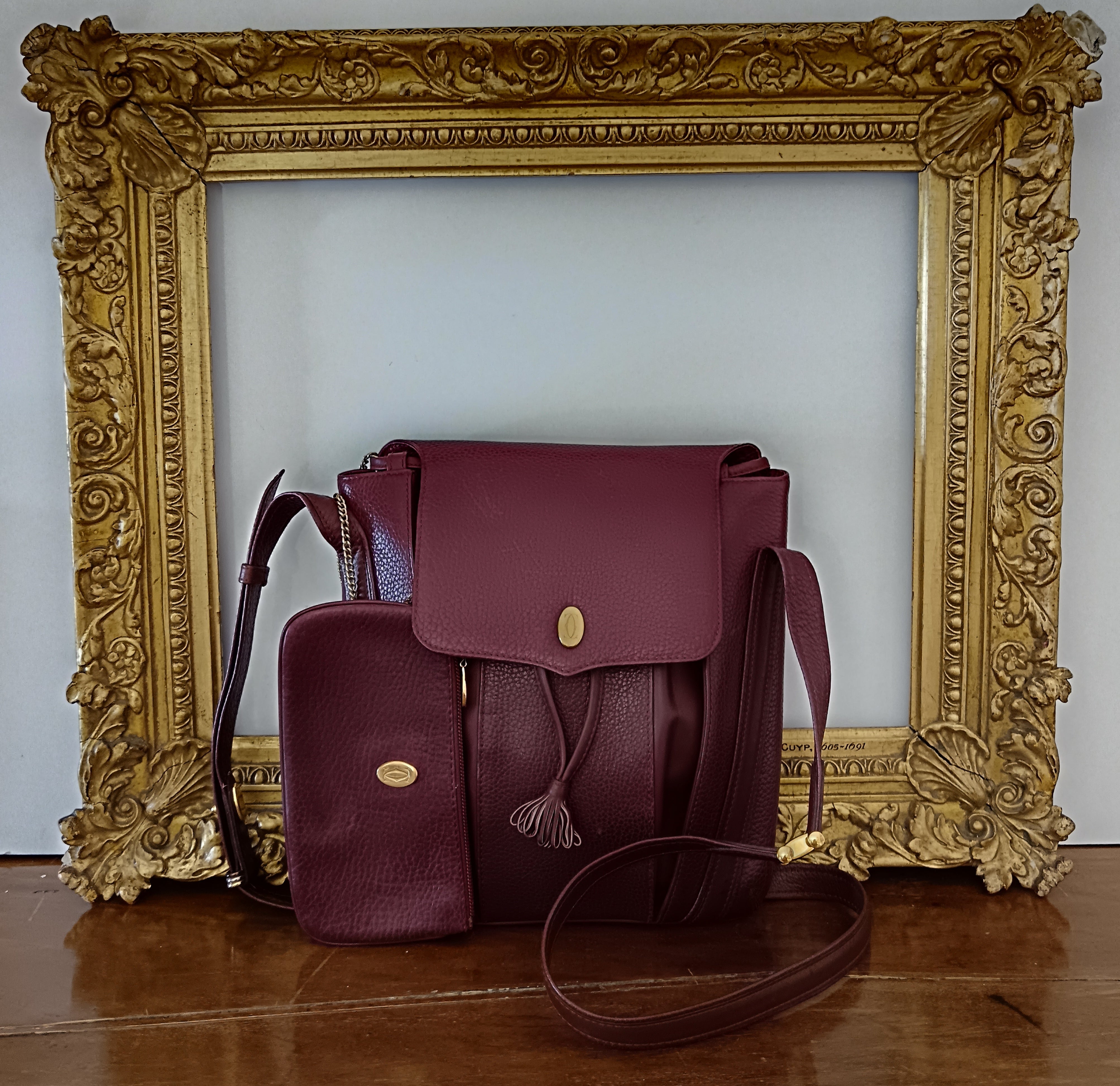 Cartier - Borsa A Spalla/Tracolla Arricciata In Pelle Bordeax Con Pochette
