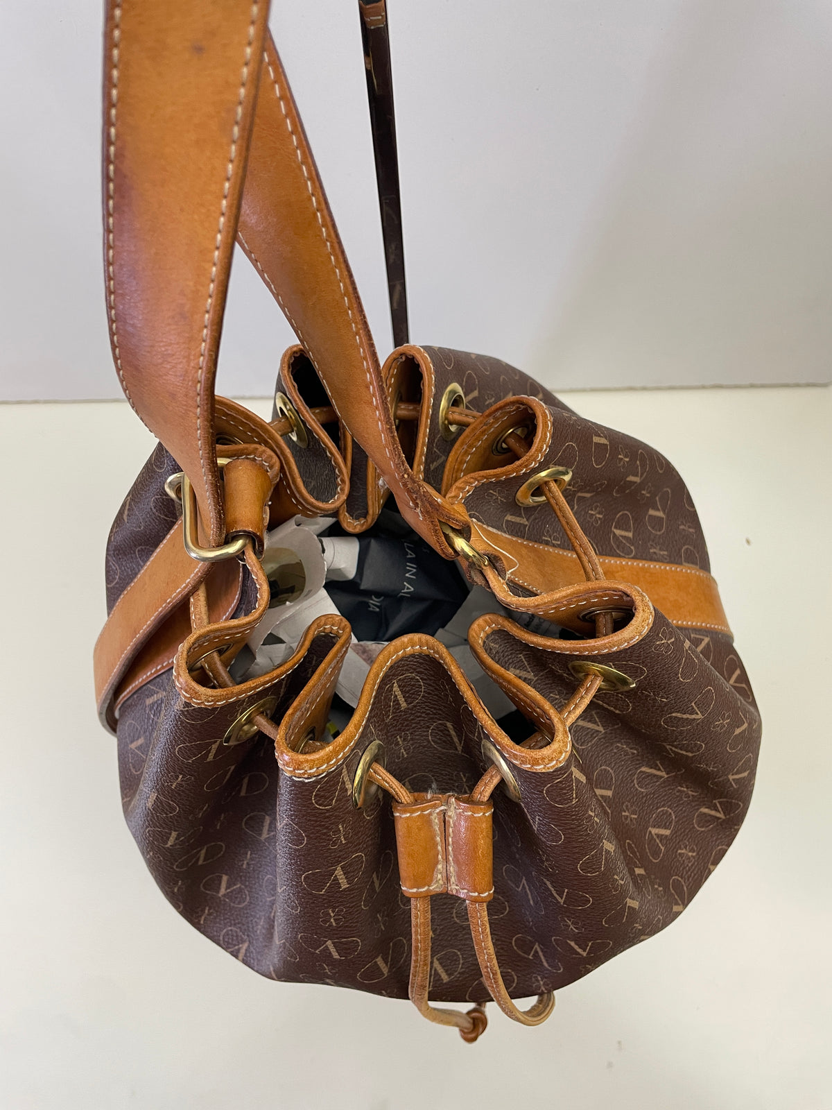 Valentino Garavani - Secchio Monogram Portabilità Zaino Vintage Marrone