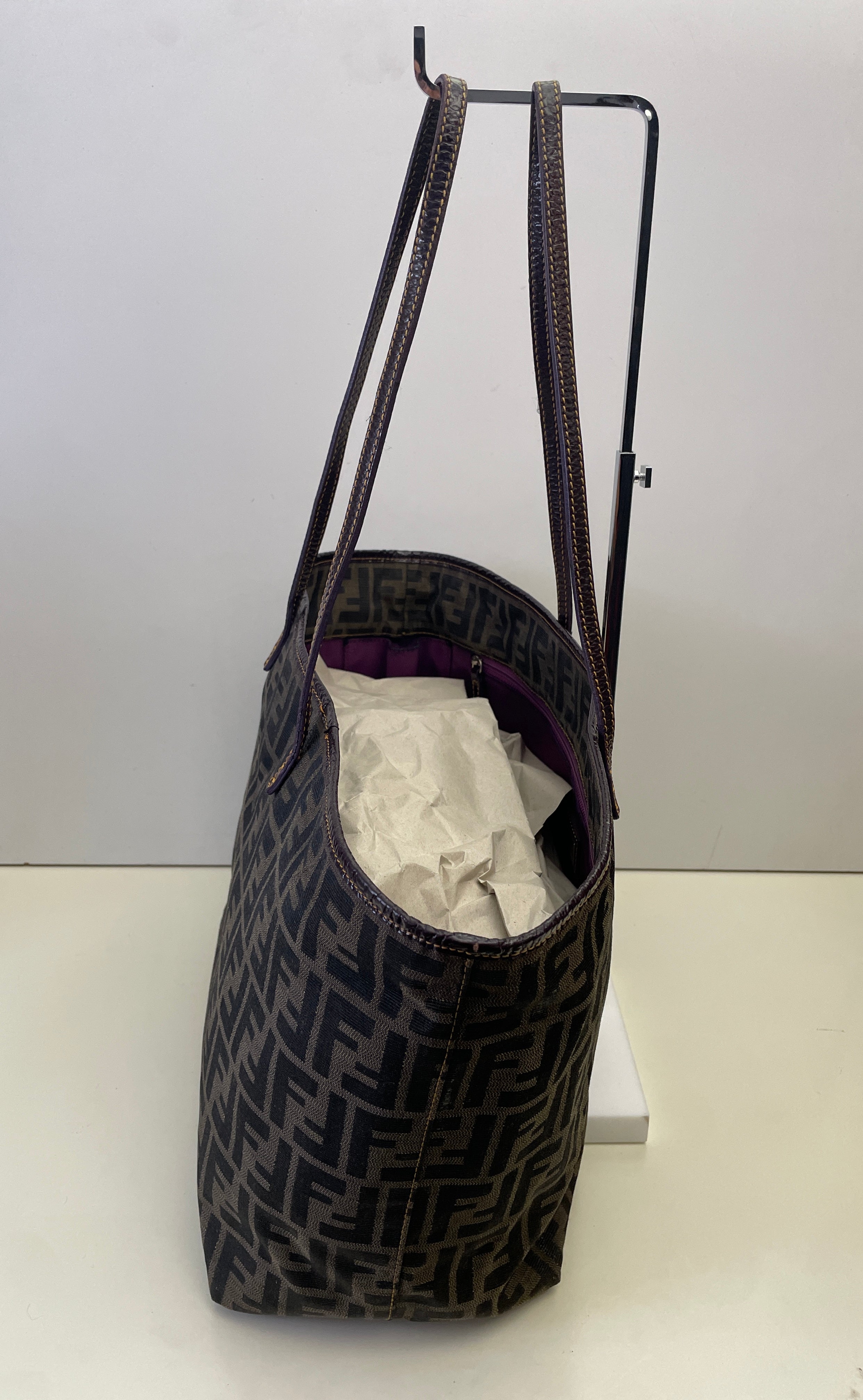 Fendi – Tote Roll Bag Tote “Zucca” Con Interno Viola