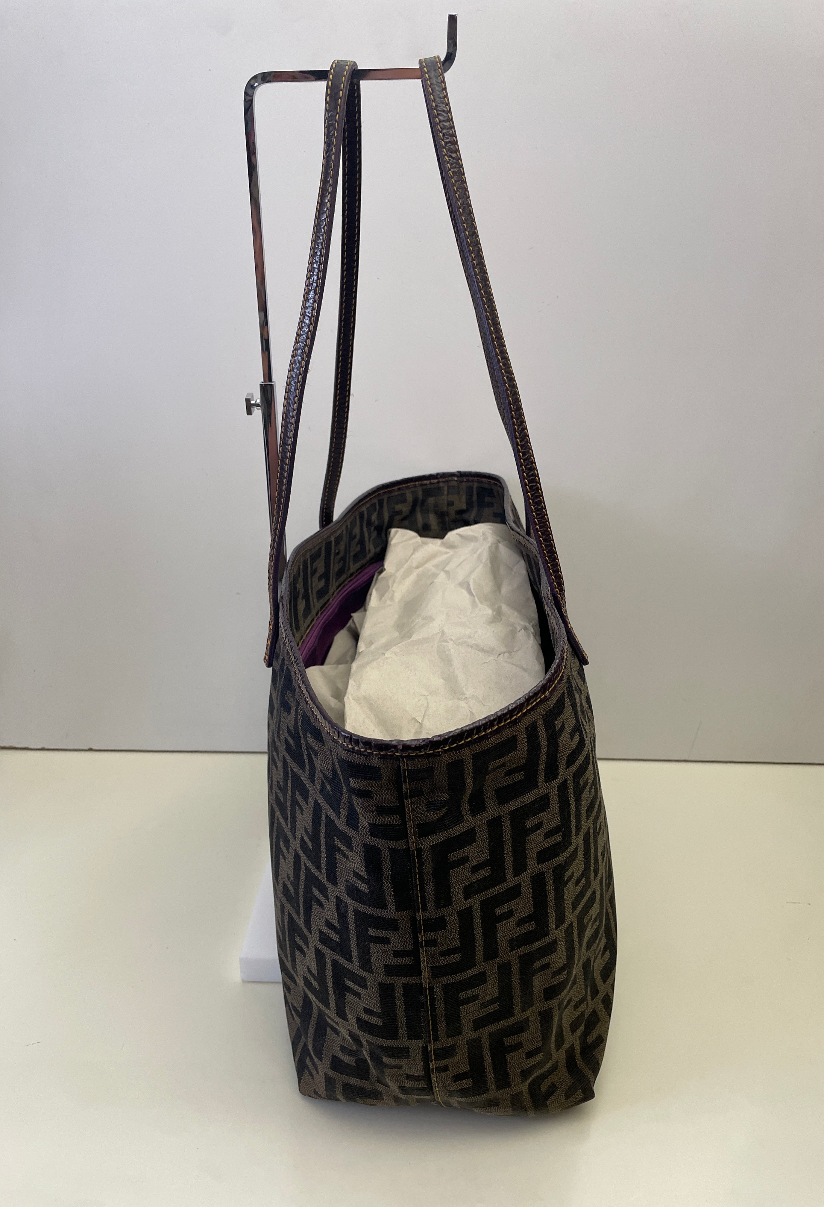 Fendi – Tote Roll Bag Tote “Zucca” Con Interno Viola