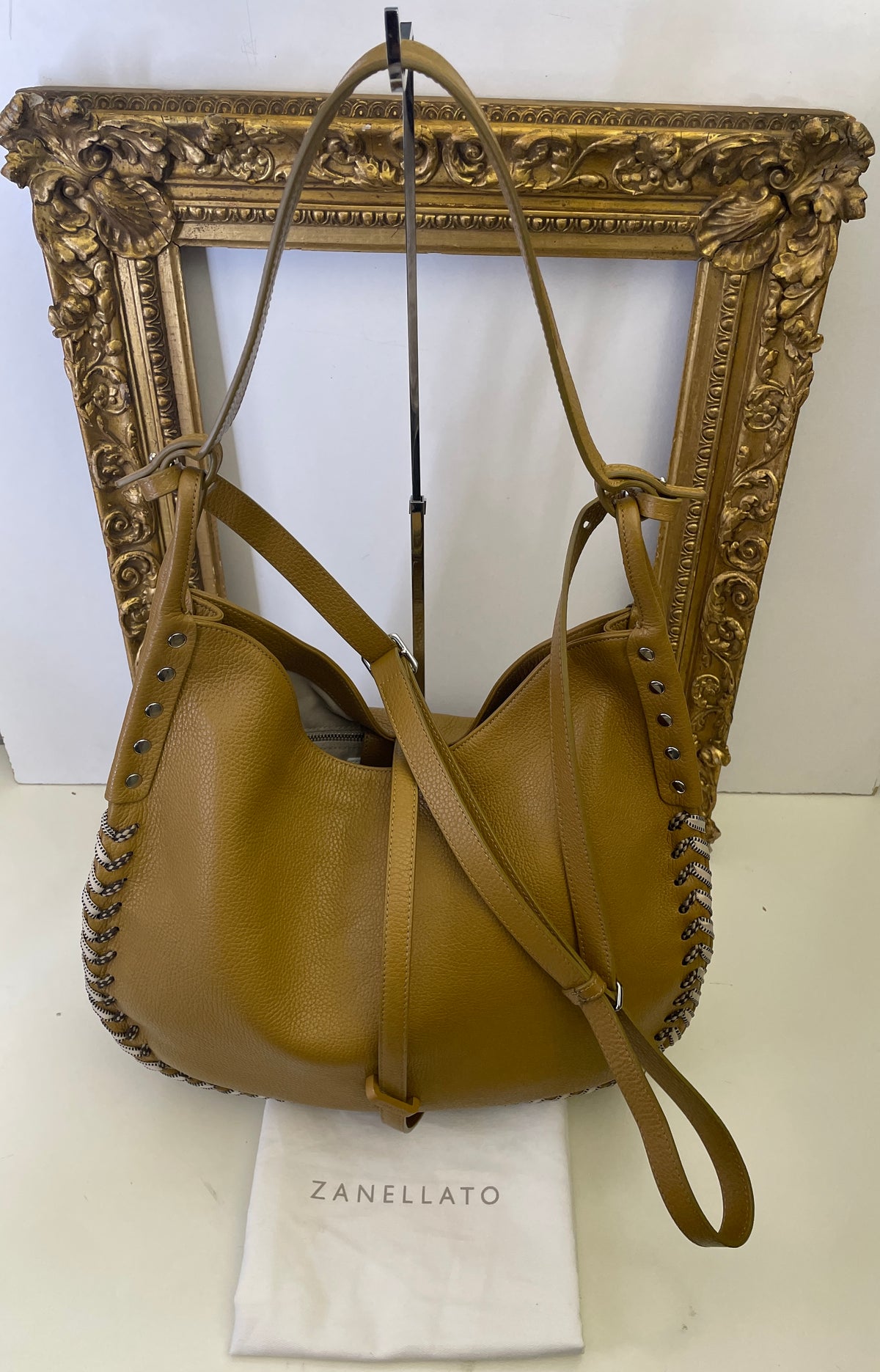 Zanellato - Hobo "Ima" In Pelle Martellata Coloniale Con Intrecci In Stoffa Beige Bordi