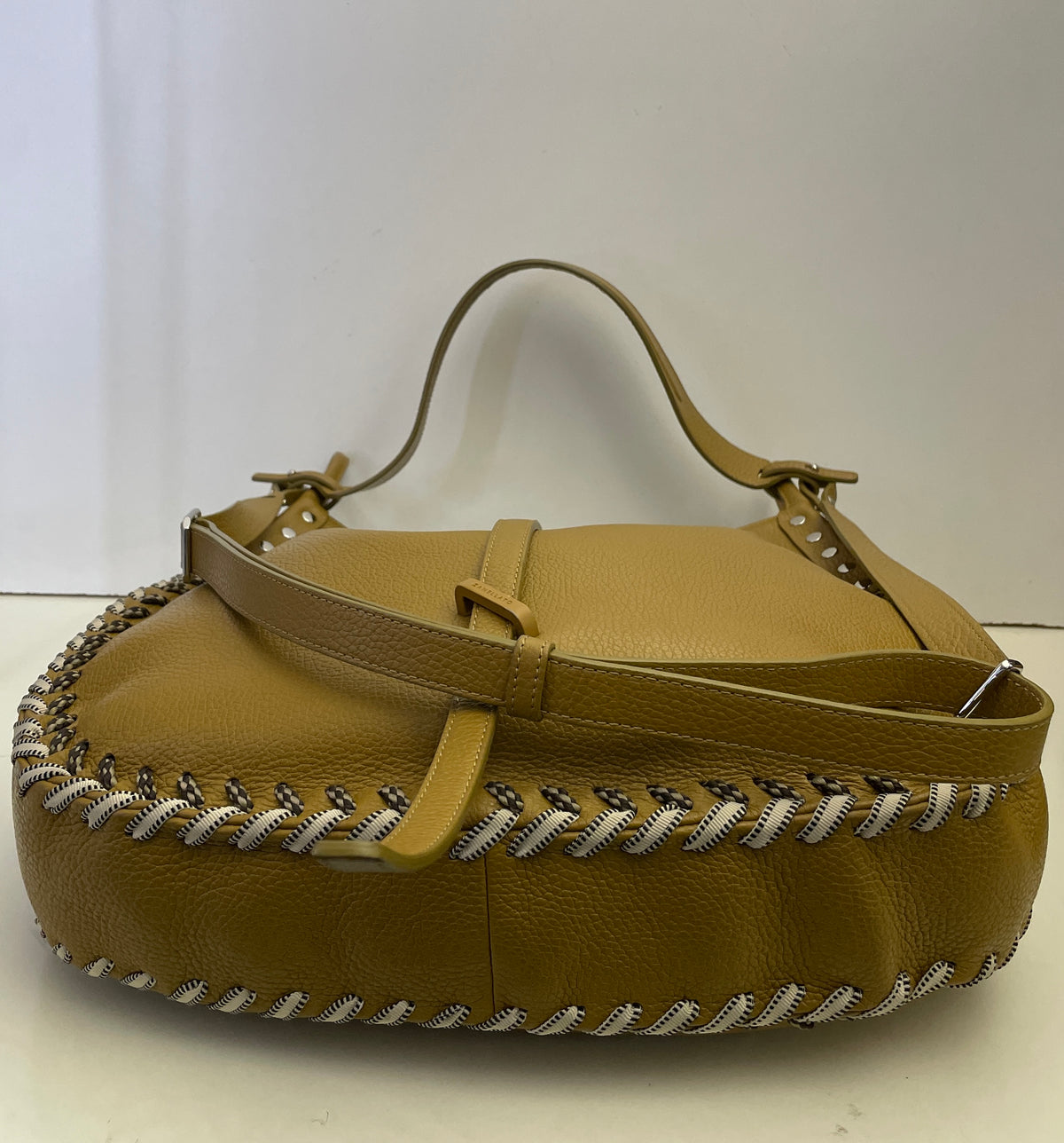 Zanellato - Hobo "Ima" In Pelle Martellata Coloniale Con Intrecci In Stoffa Beige Bordi