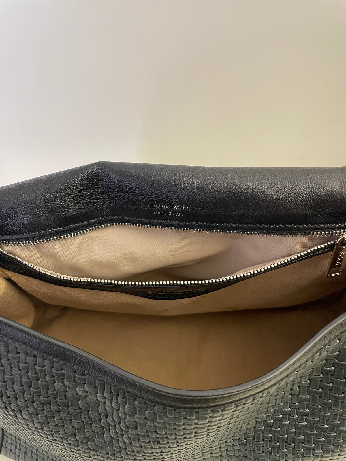 Tod's - Double T Pelle Nera E Intreccio Grigio Scuro
