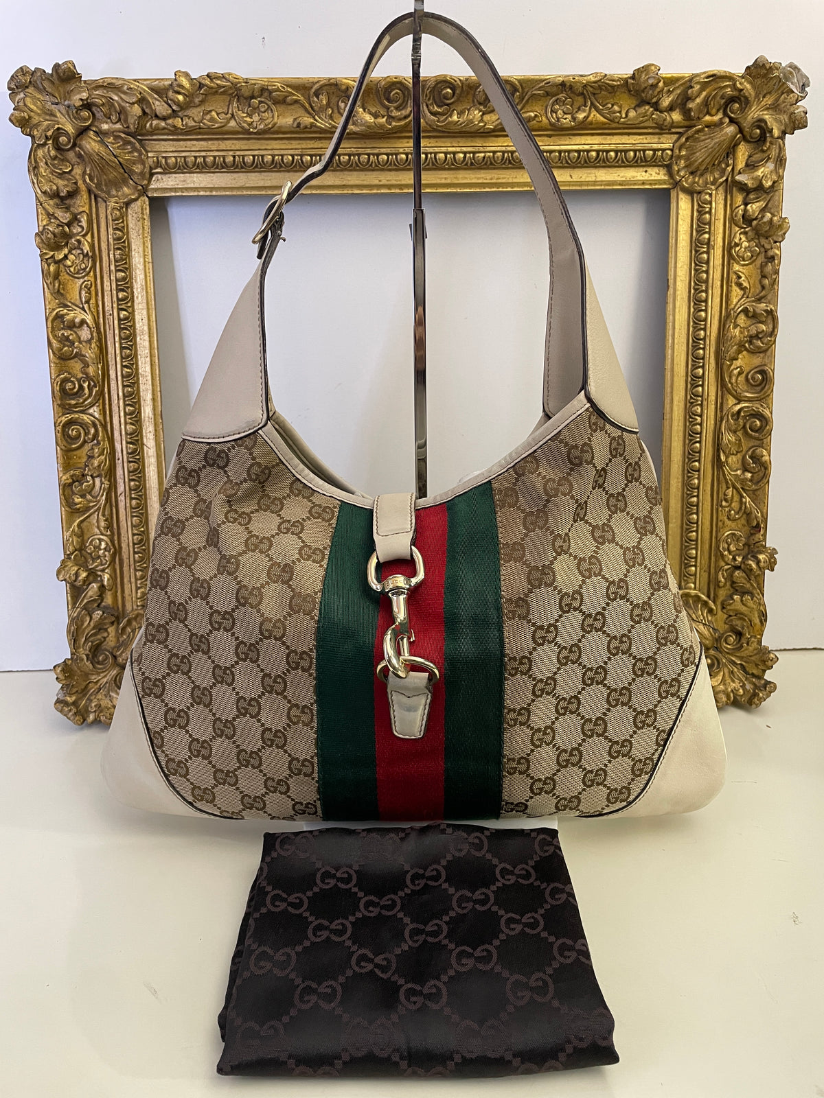 Gucci - Jackie Hobo In Tessuto GG Beige e Pelle Avorio