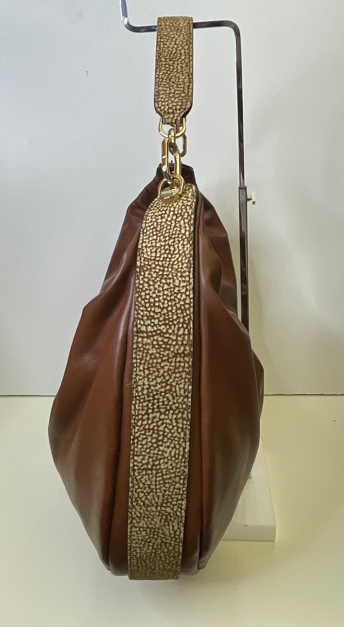 Borbonese - Hobo "Oyster" Pelle Cognac Con Bordi Tapiro