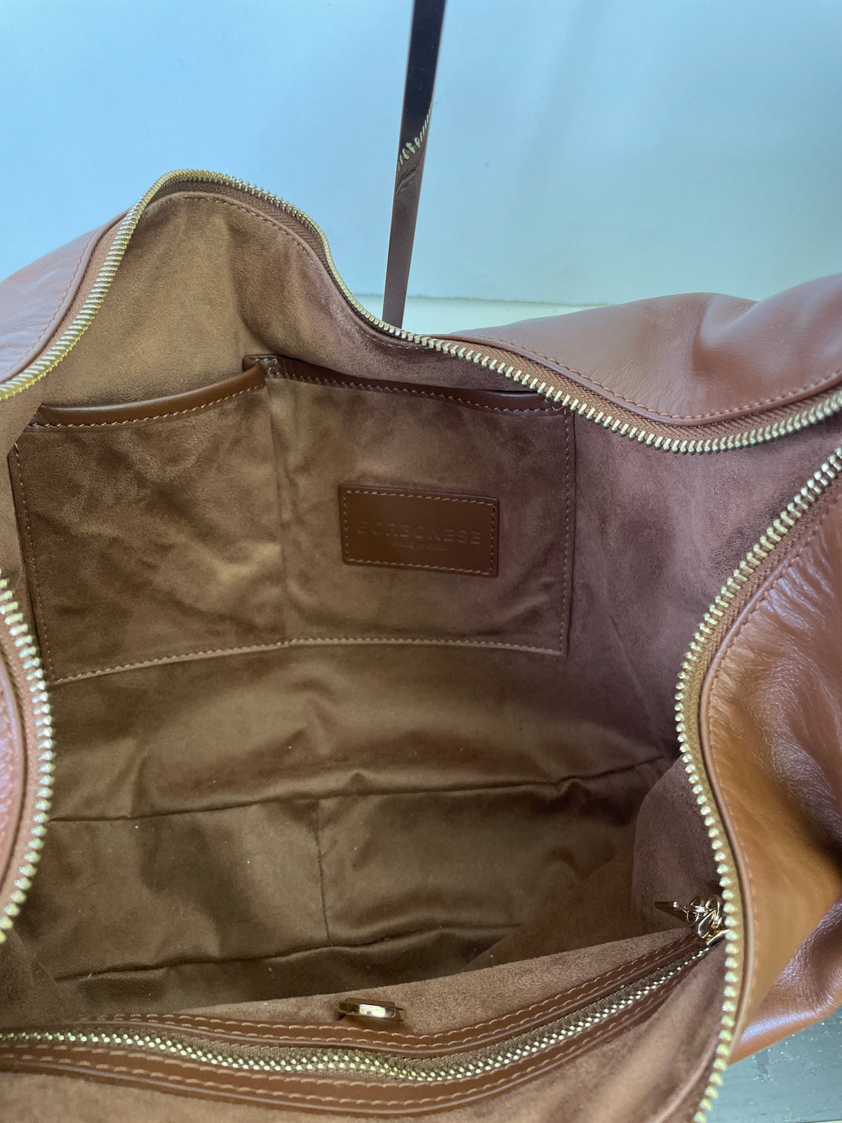 Borbonese - Hobo "Oyster" Pelle Cognac Con Bordi Tapiro