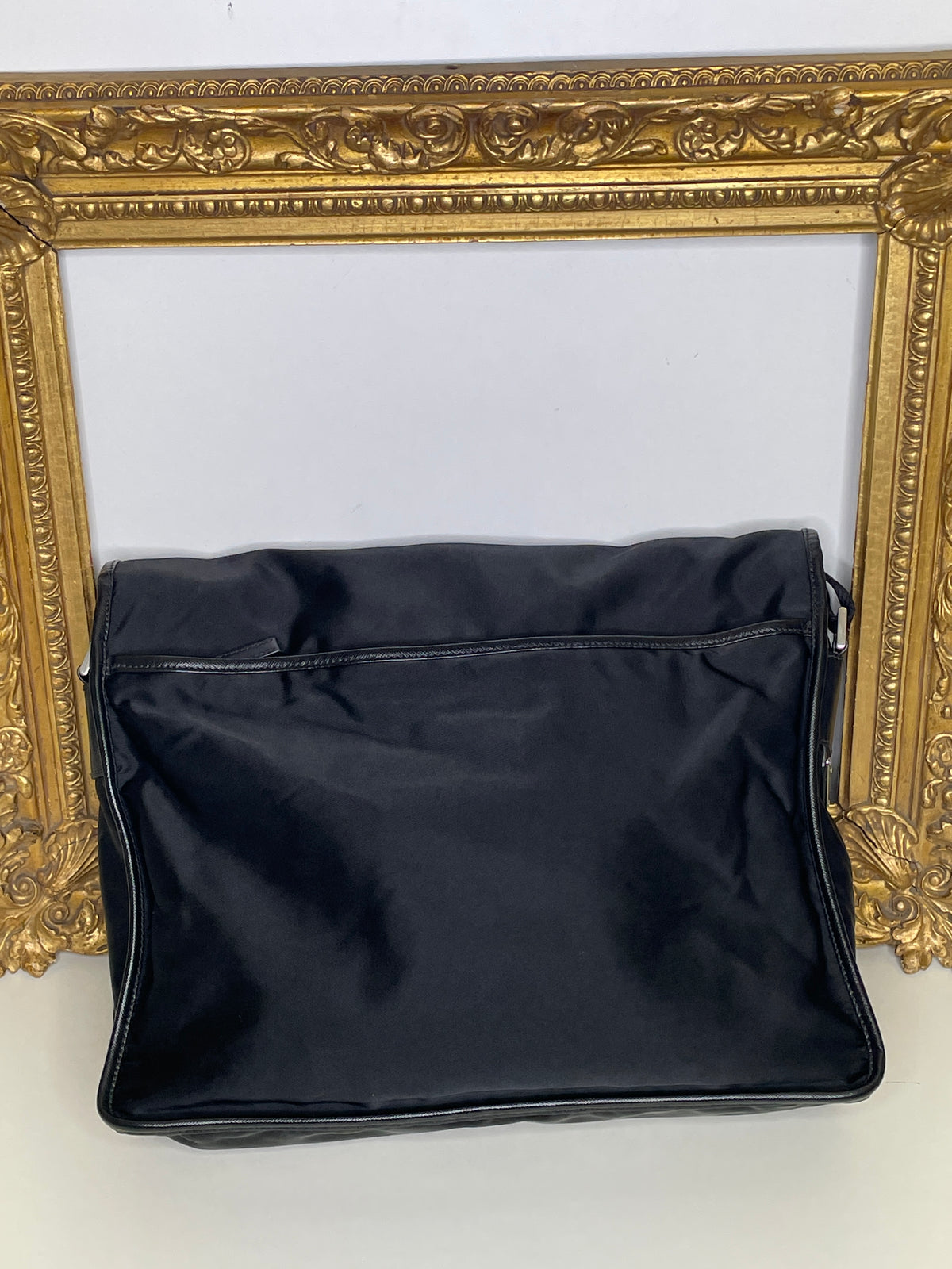 Prada Cartella Doppie Tasche Nylon Nera  Scritta Fronte